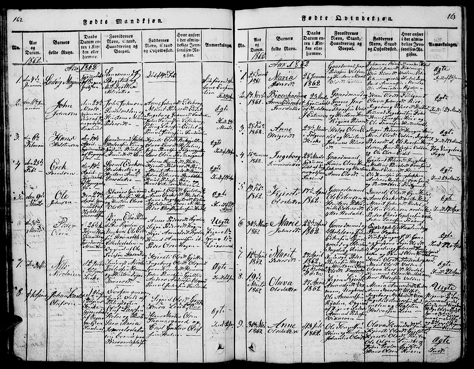 Tolga prestekontor, SAH/PREST-062/L/L0001: Parish register (copy) no. 1, 1814-1877, p. 162-163
