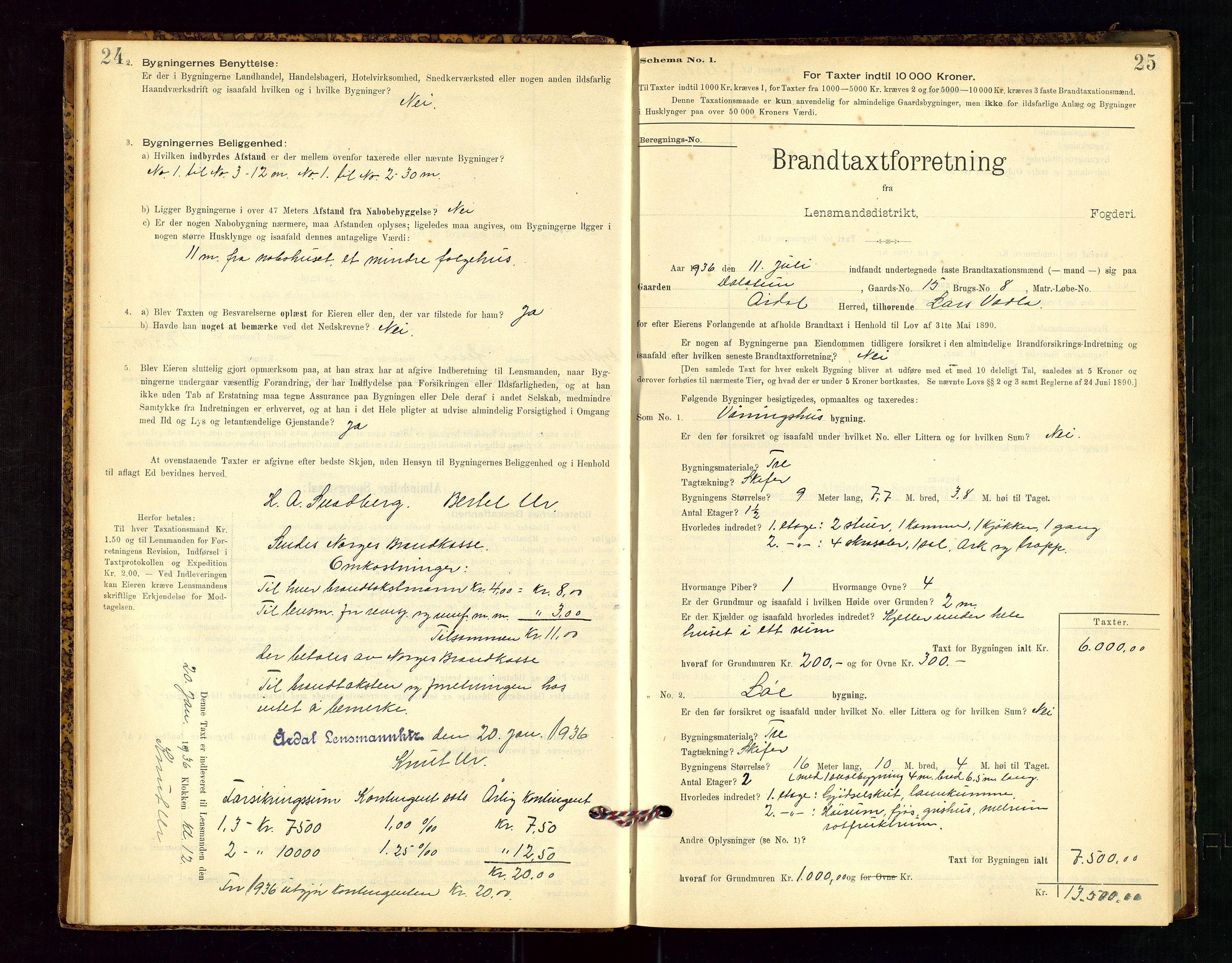 Årdal lensmannskontor, SAST/A-100453/Gob/L0001: "Brandtaxationsprotokol", 1897-1950, p. 24-25