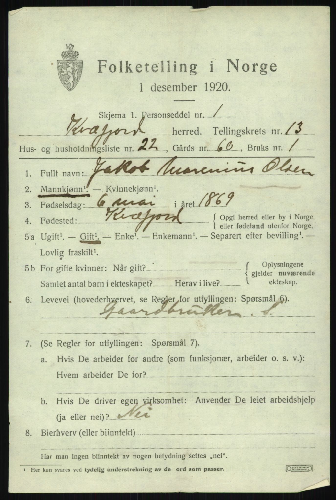 SATØ, 1920 census for Kvæfjord, 1920, p. 6511