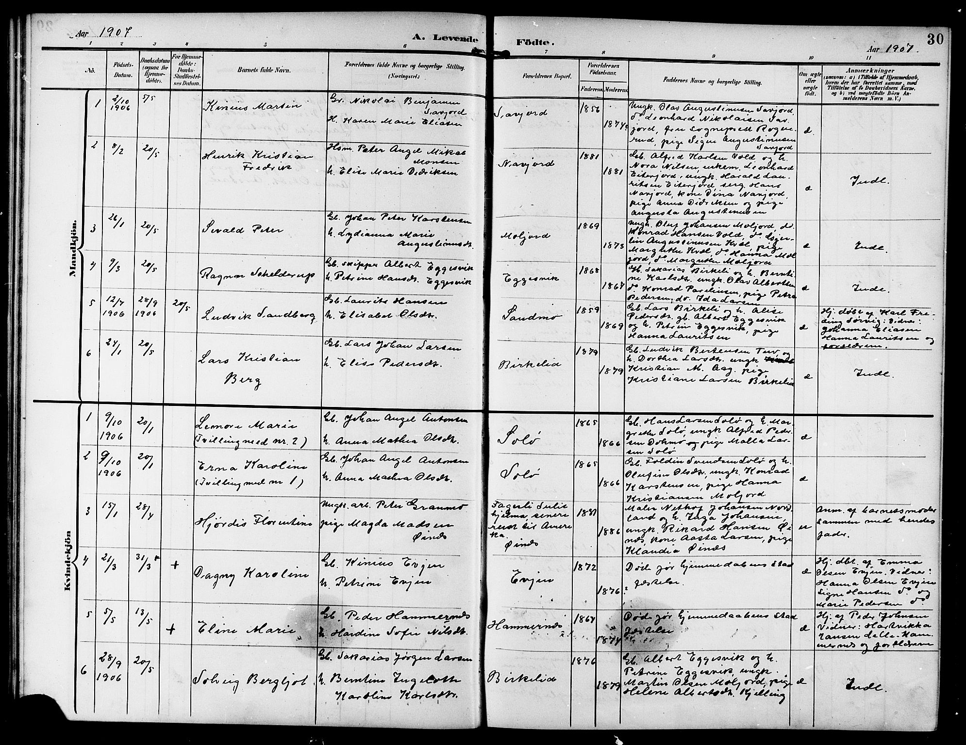 Ministerialprotokoller, klokkerbøker og fødselsregistre - Nordland, SAT/A-1459/846/L0655: Parish register (copy) no. 846C05, 1902-1916, p. 30