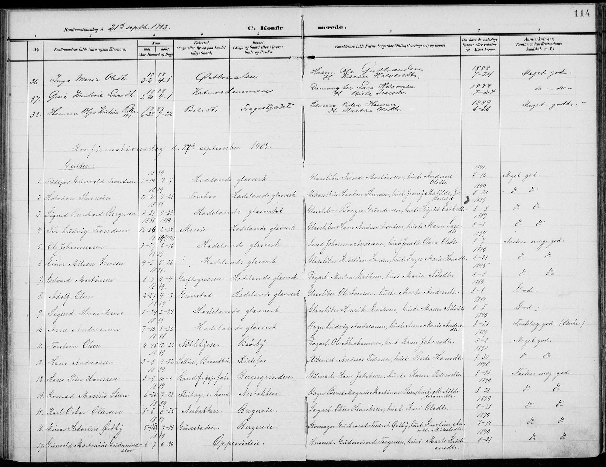 Jevnaker prestekontor, AV/SAH-PREST-116/H/Ha/Haa/L0011: Parish register (official) no. 11, 1902-1913, p. 114
