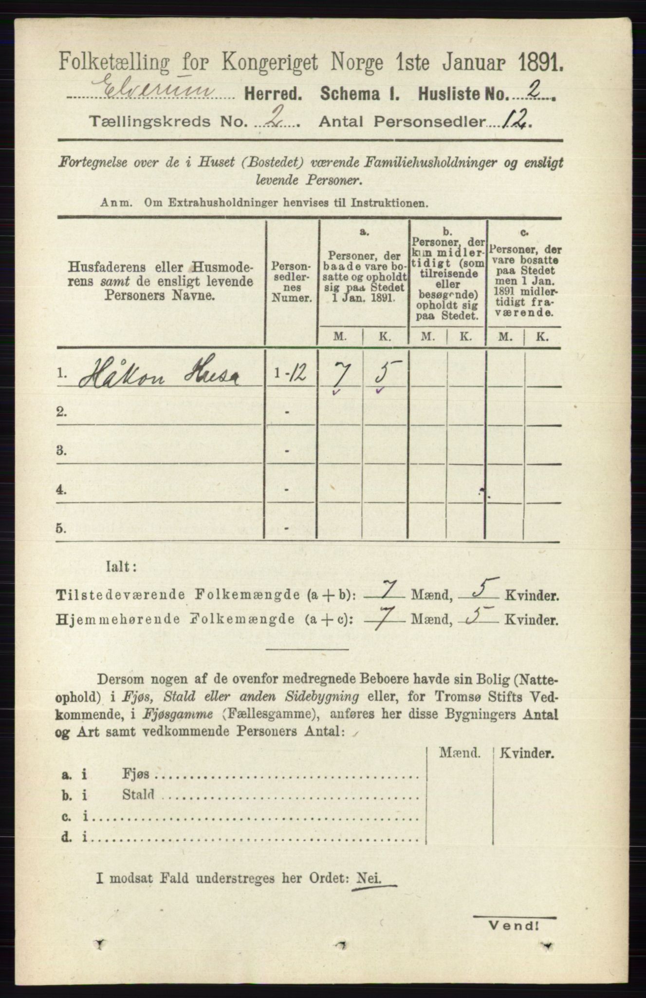 RA, 1891 census for 0427 Elverum, 1891, p. 1123