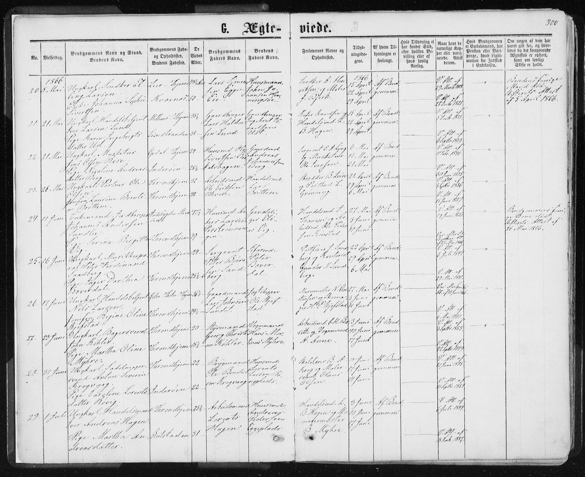 Ministerialprotokoller, klokkerbøker og fødselsregistre - Sør-Trøndelag, SAT/A-1456/601/L0055: Parish register (official) no. 601A23, 1866-1877, p. 300