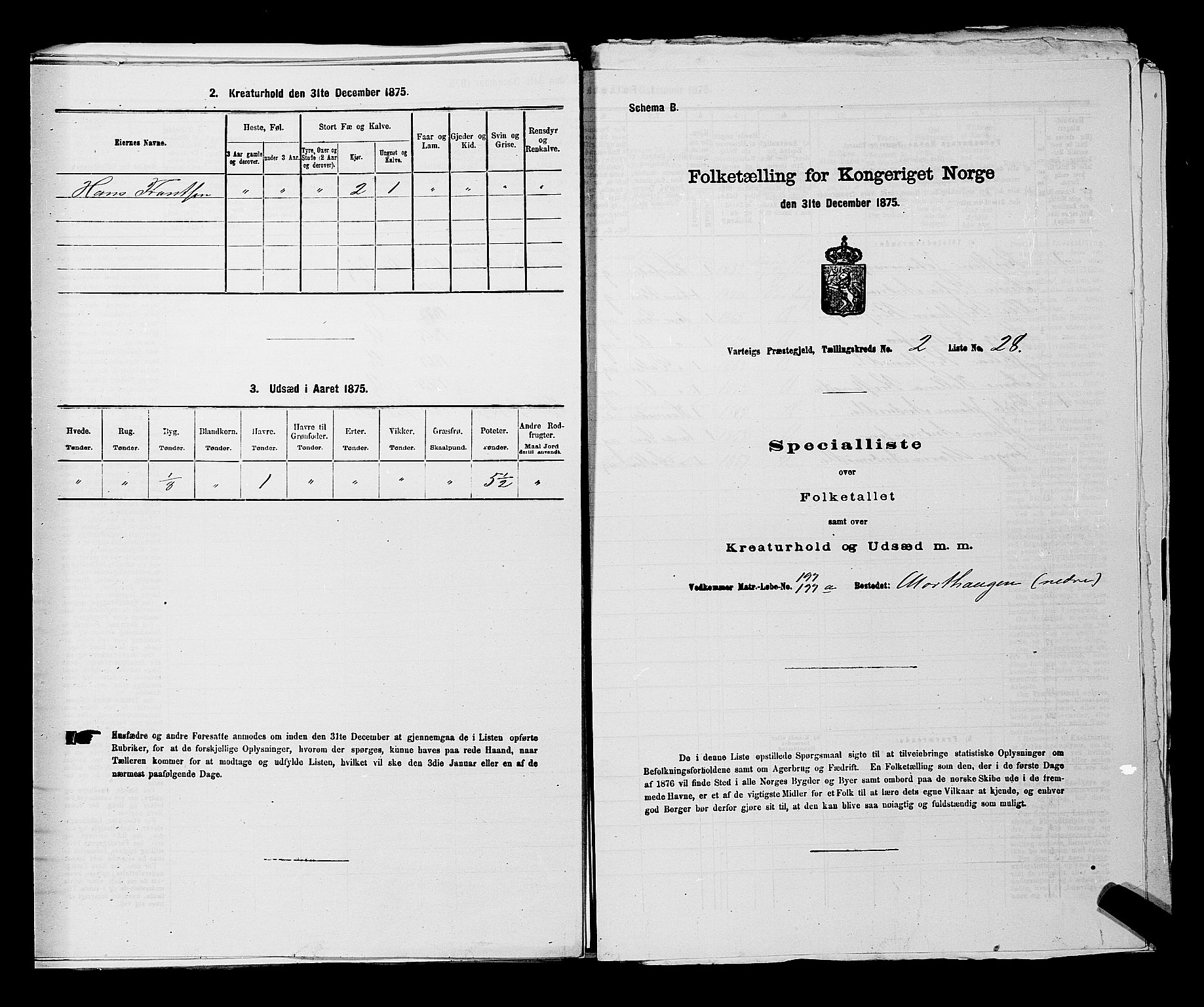 RA, 1875 census for 0114P Varteig, 1875, p. 274