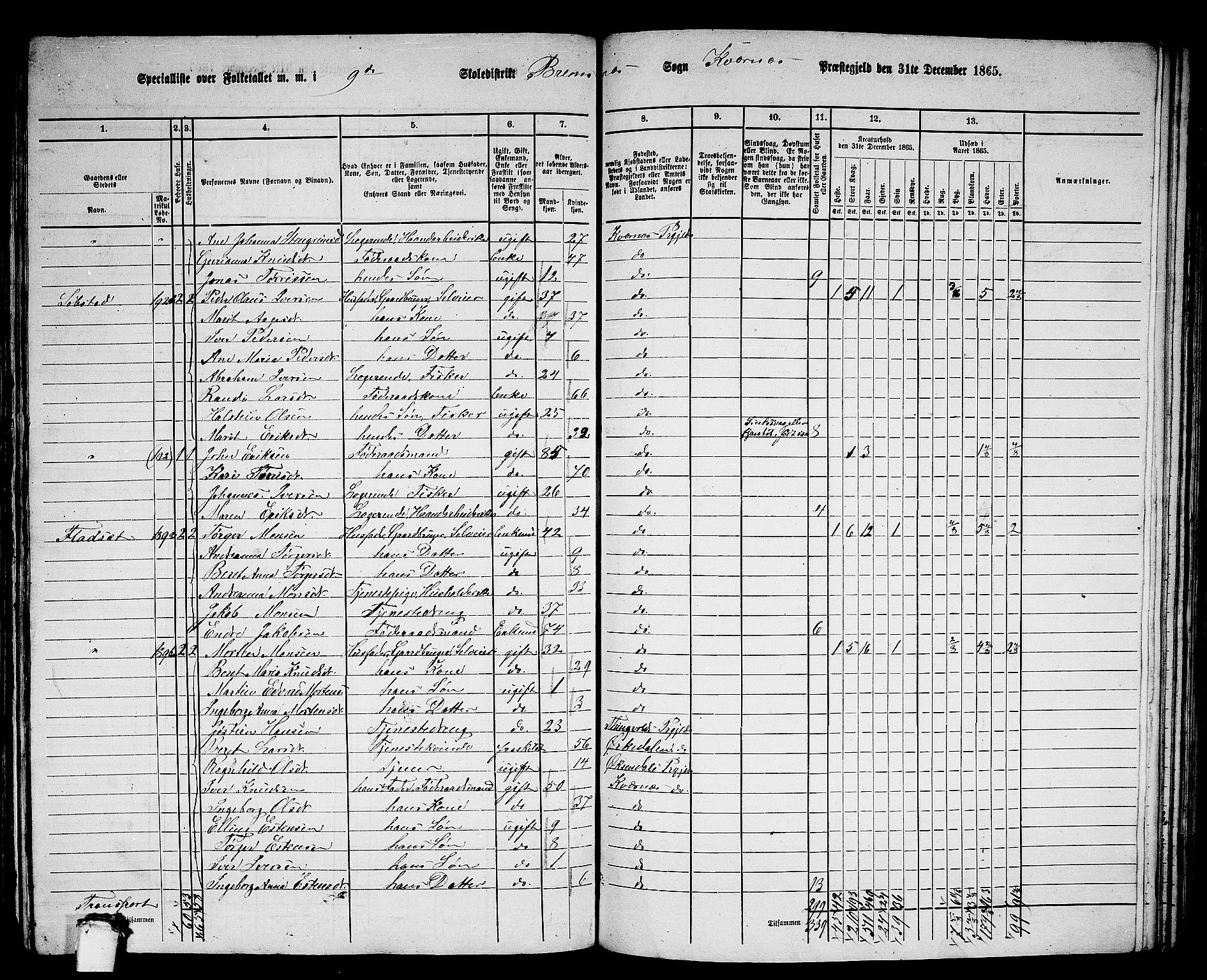 RA, 1865 census for Kvernes, 1865, p. 170