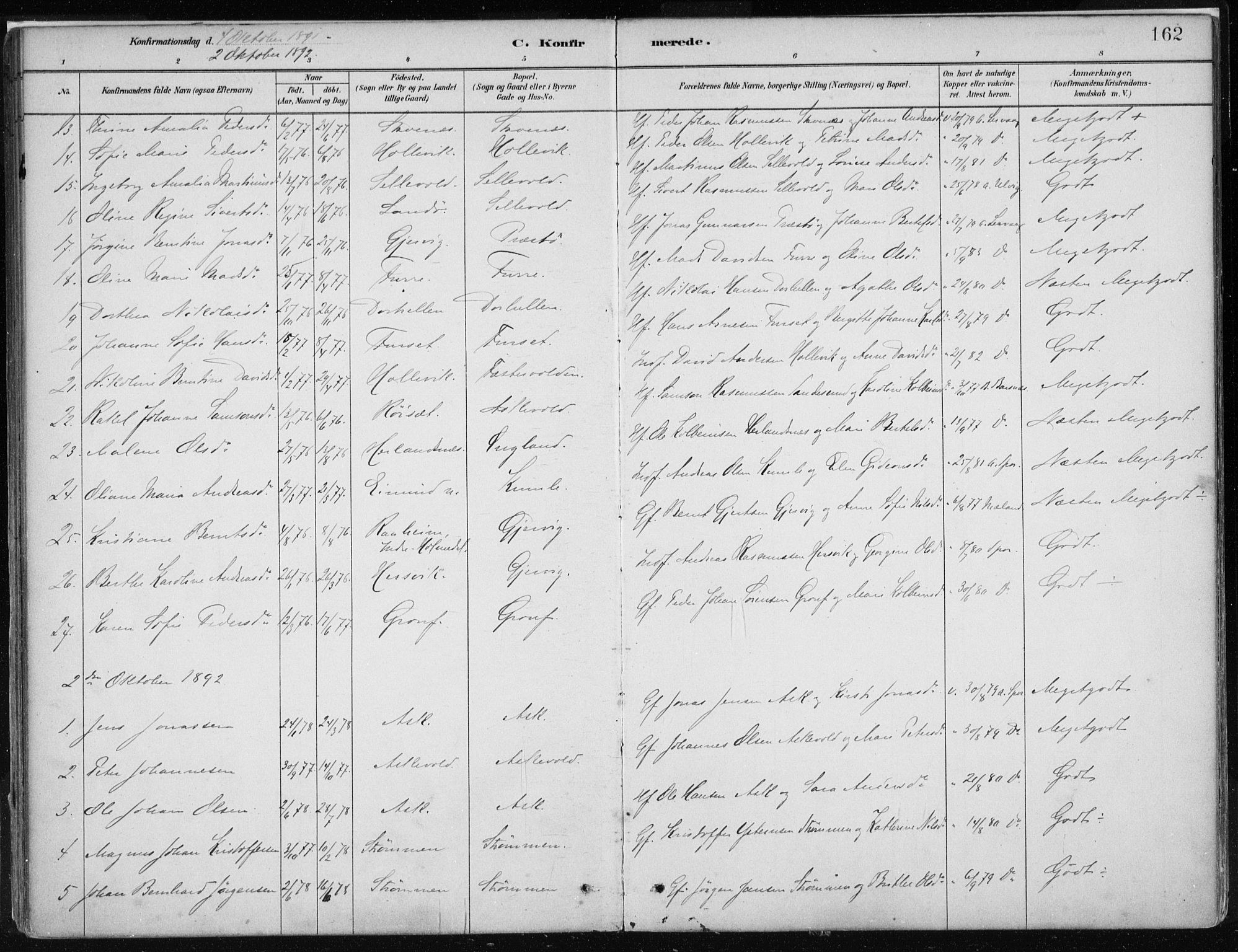 Askvoll sokneprestembete, SAB/A-79501/H/Haa/Haab/L0002: Parish register (official) no. B 2, 1879-1909, p. 162