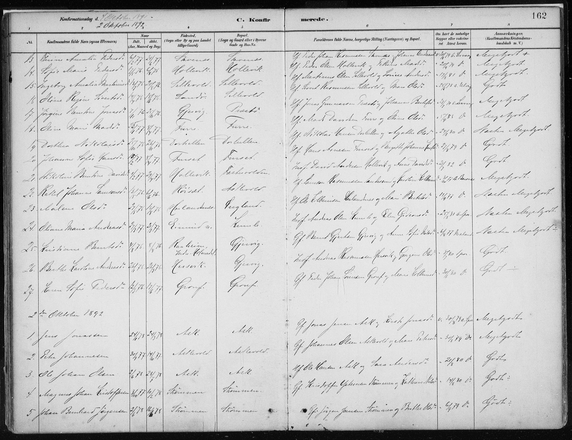 Askvoll sokneprestembete, AV/SAB-A-79501/H/Haa/Haab/L0002: Parish register (official) no. B 2, 1879-1909, p. 162