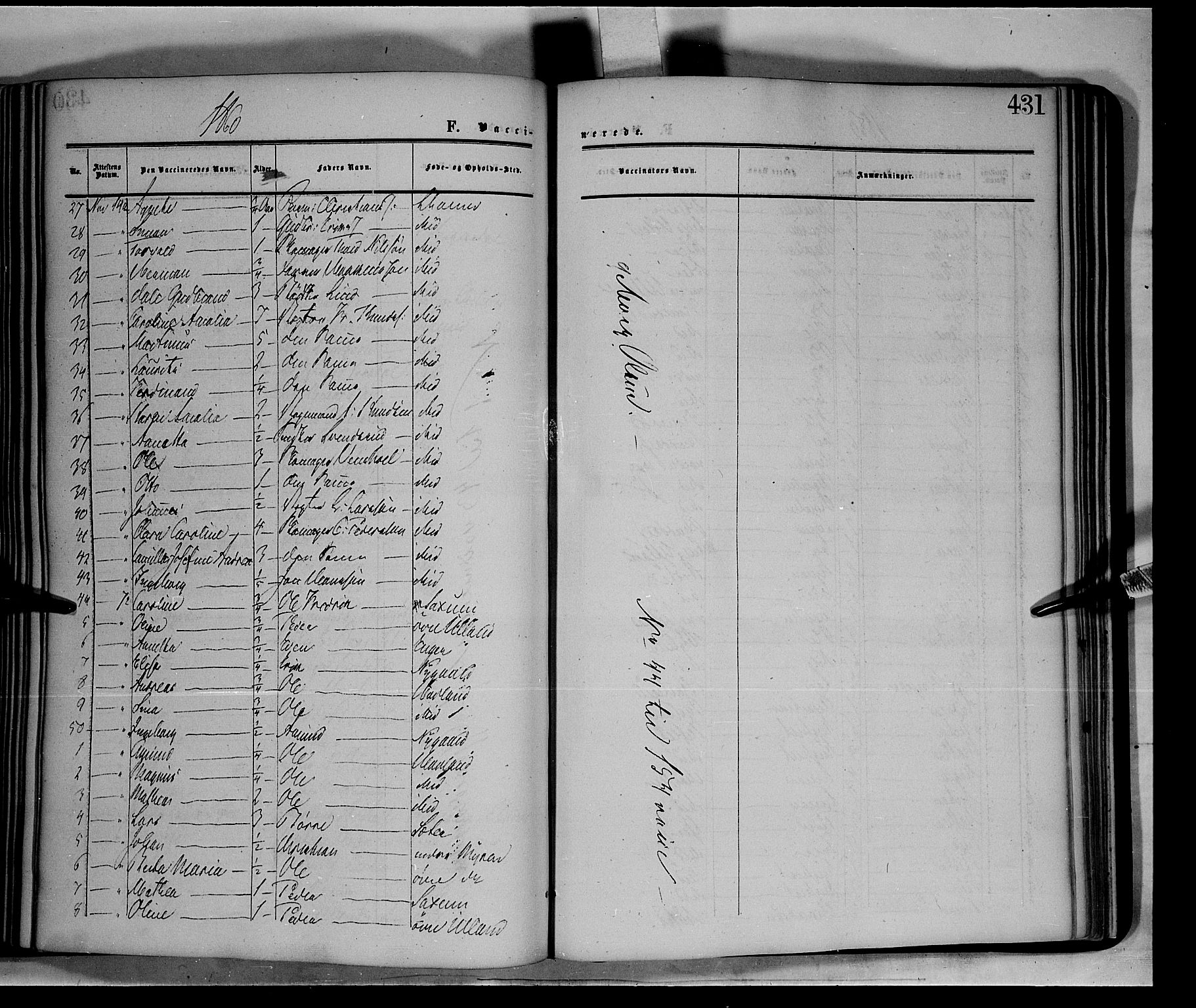 Fåberg prestekontor, SAH/PREST-086/H/Ha/Haa/L0006: Parish register (official) no. 6B, 1855-1867, p. 431