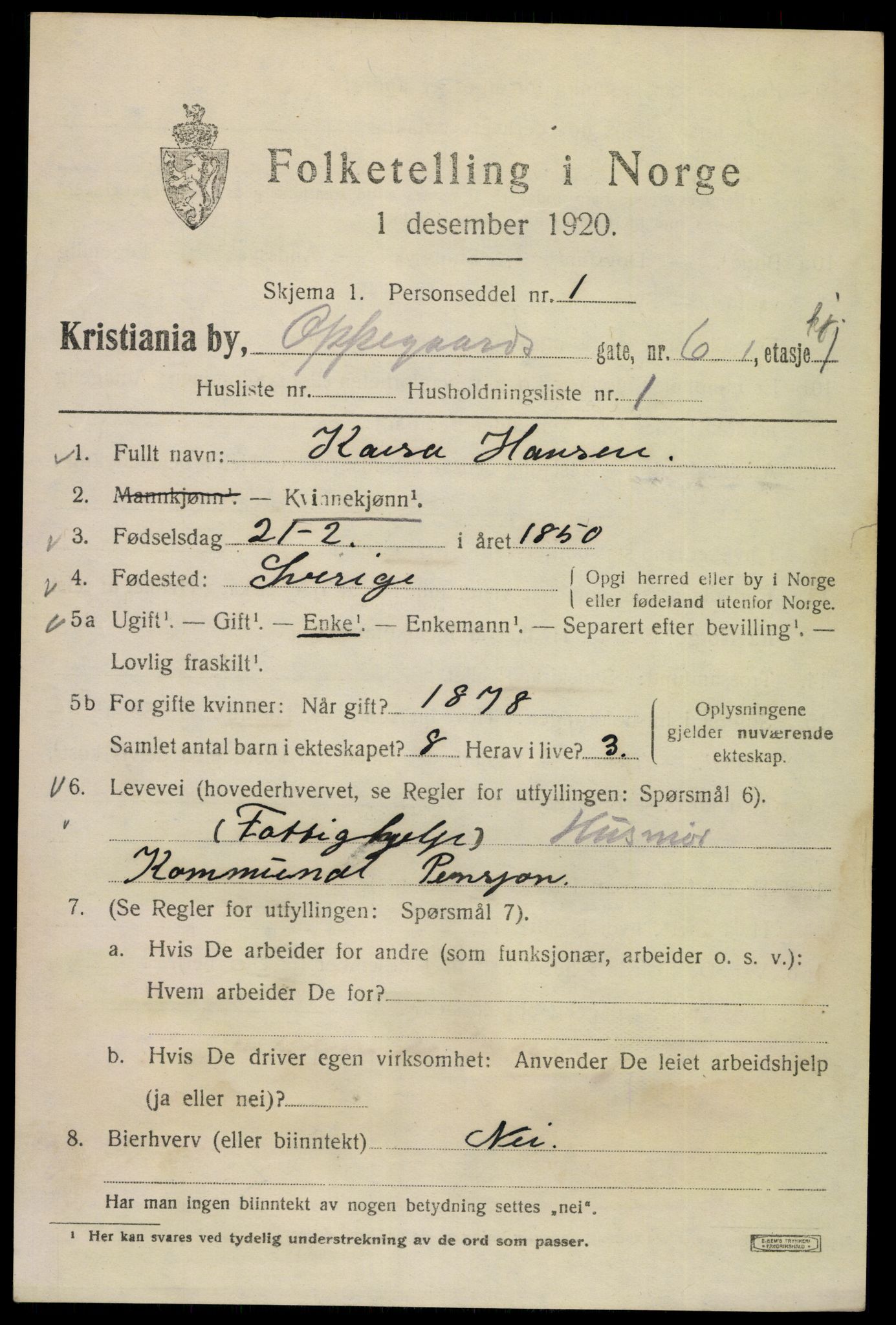 SAO, 1920 census for Kristiania, 1920, p. 434873