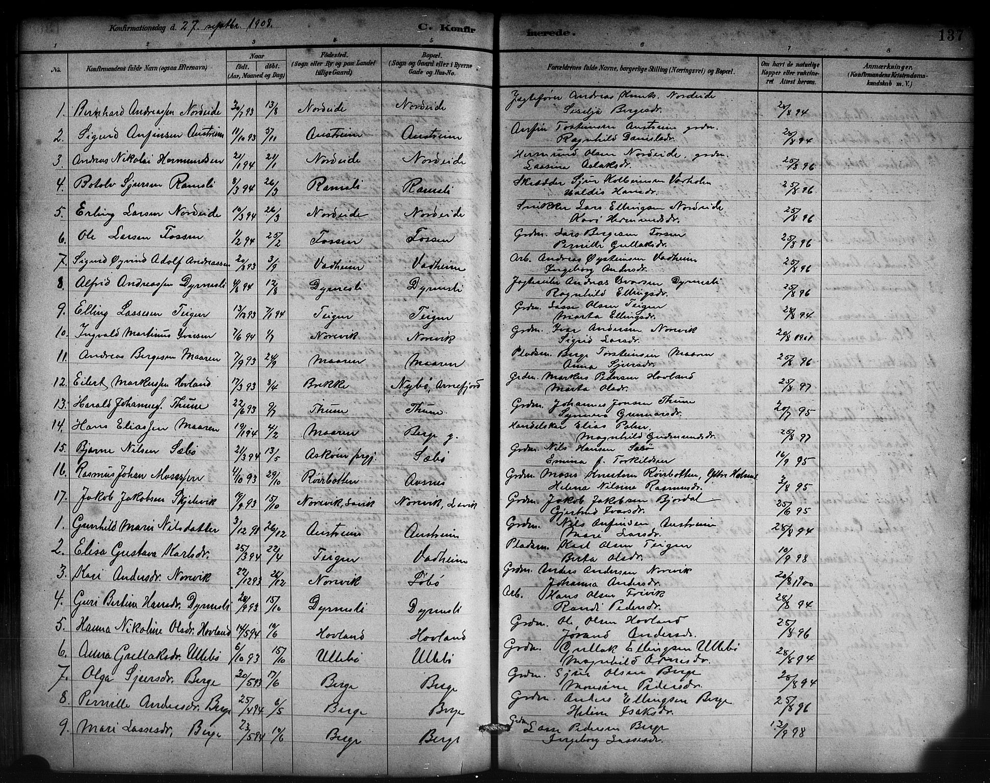 Lavik sokneprestembete, SAB/A-80901: Parish register (copy) no. B 3, 1882-1913, p. 137