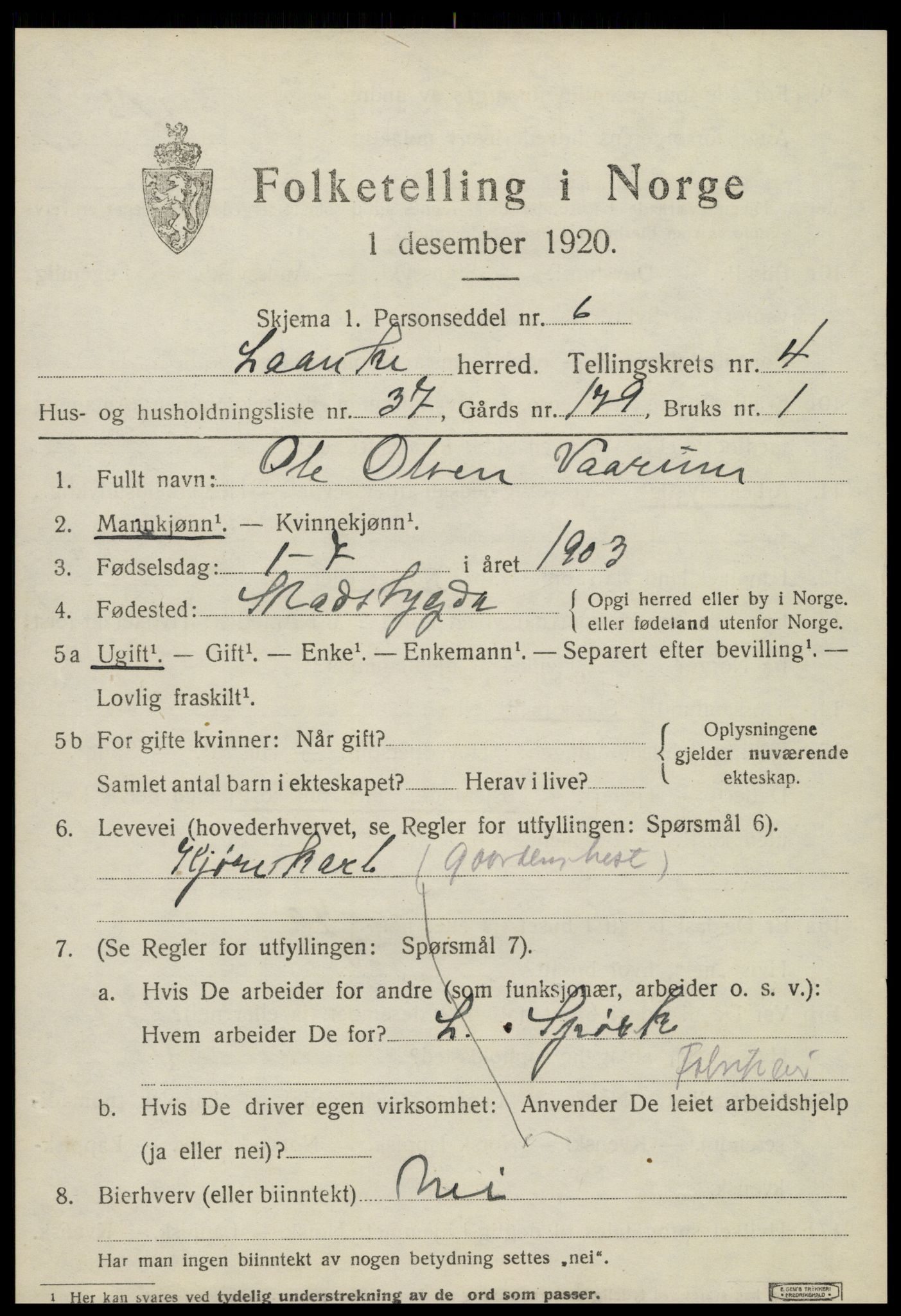 SAT, 1920 census for Lånke, 1920, p. 2760