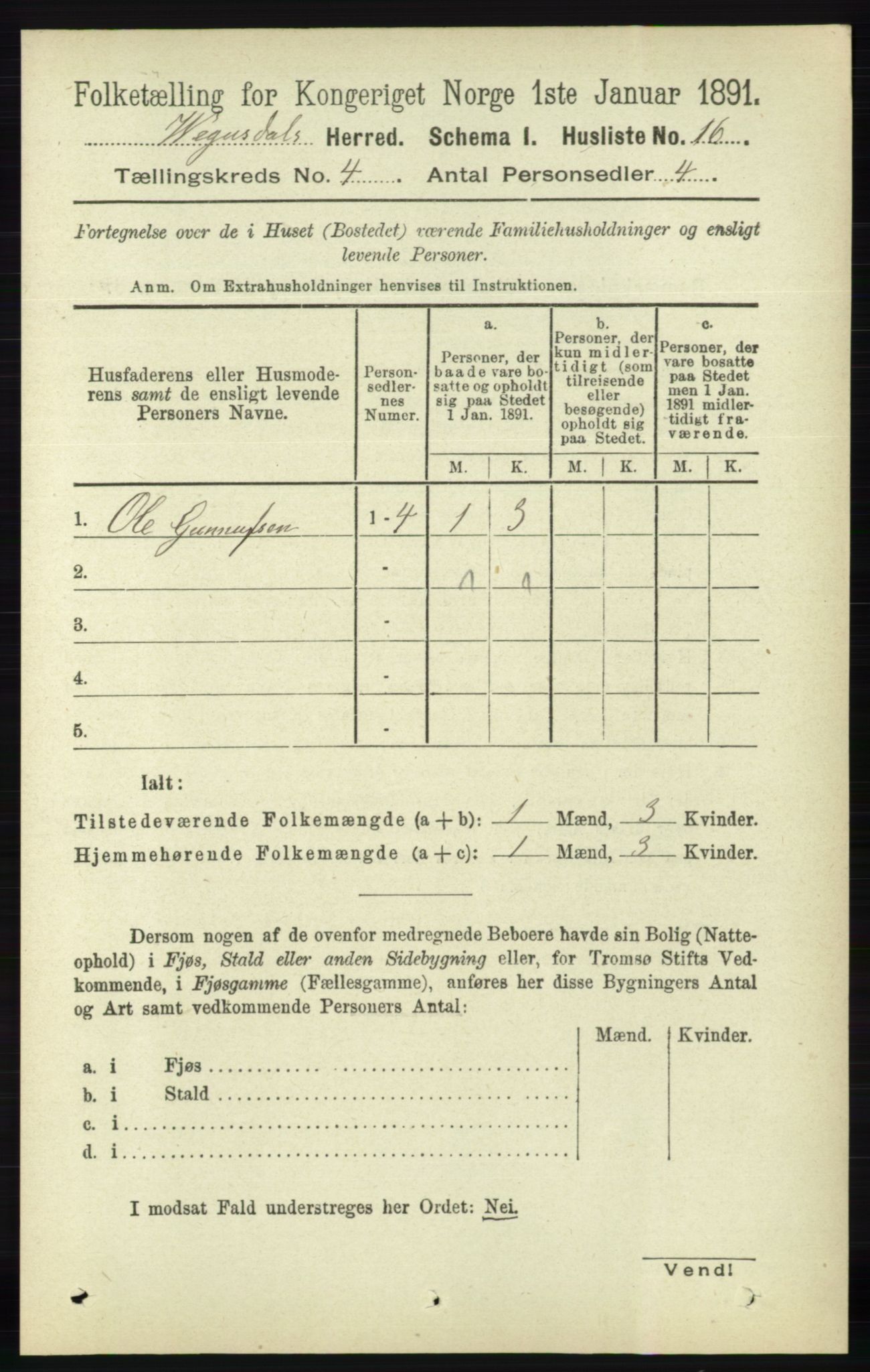 RA, 1891 census for 0934 Vegusdal, 1891, p. 702
