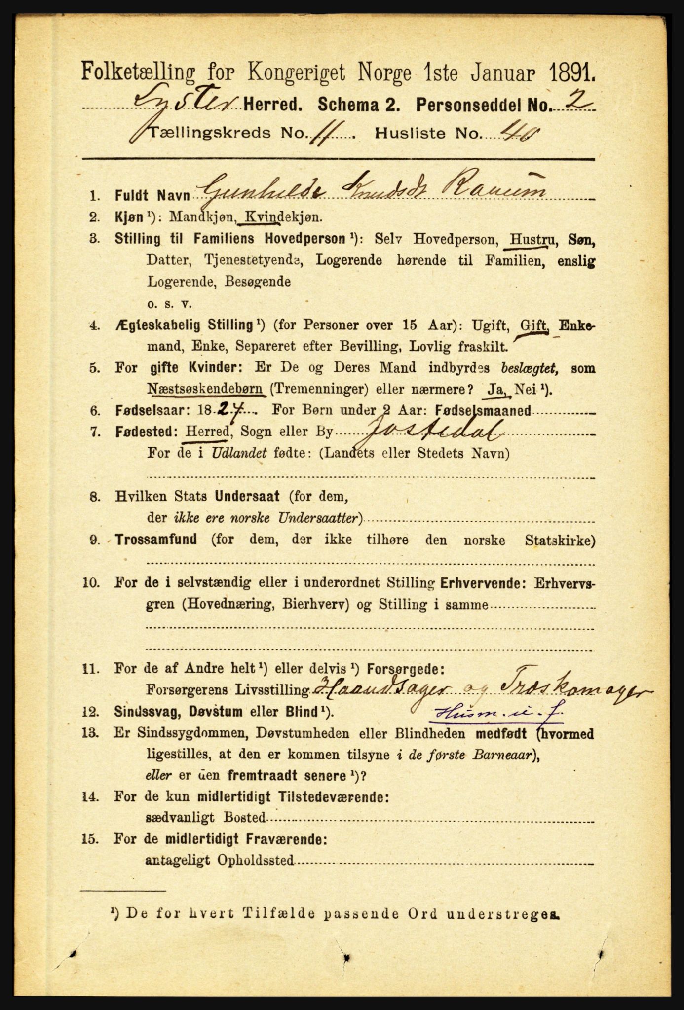 RA, 1891 census for 1426 Luster, 1891, p. 3473