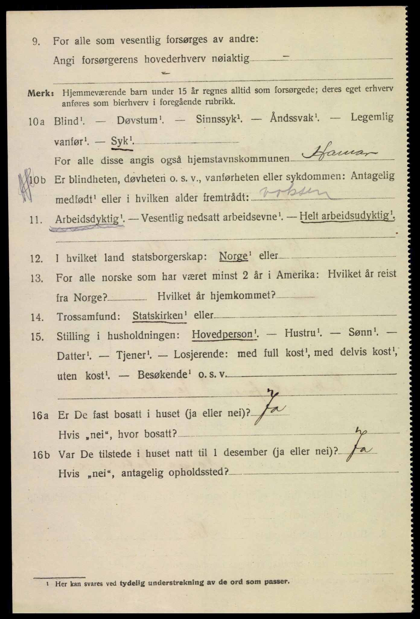 SAH, 1920 census for Hamar, 1920, p. 12996