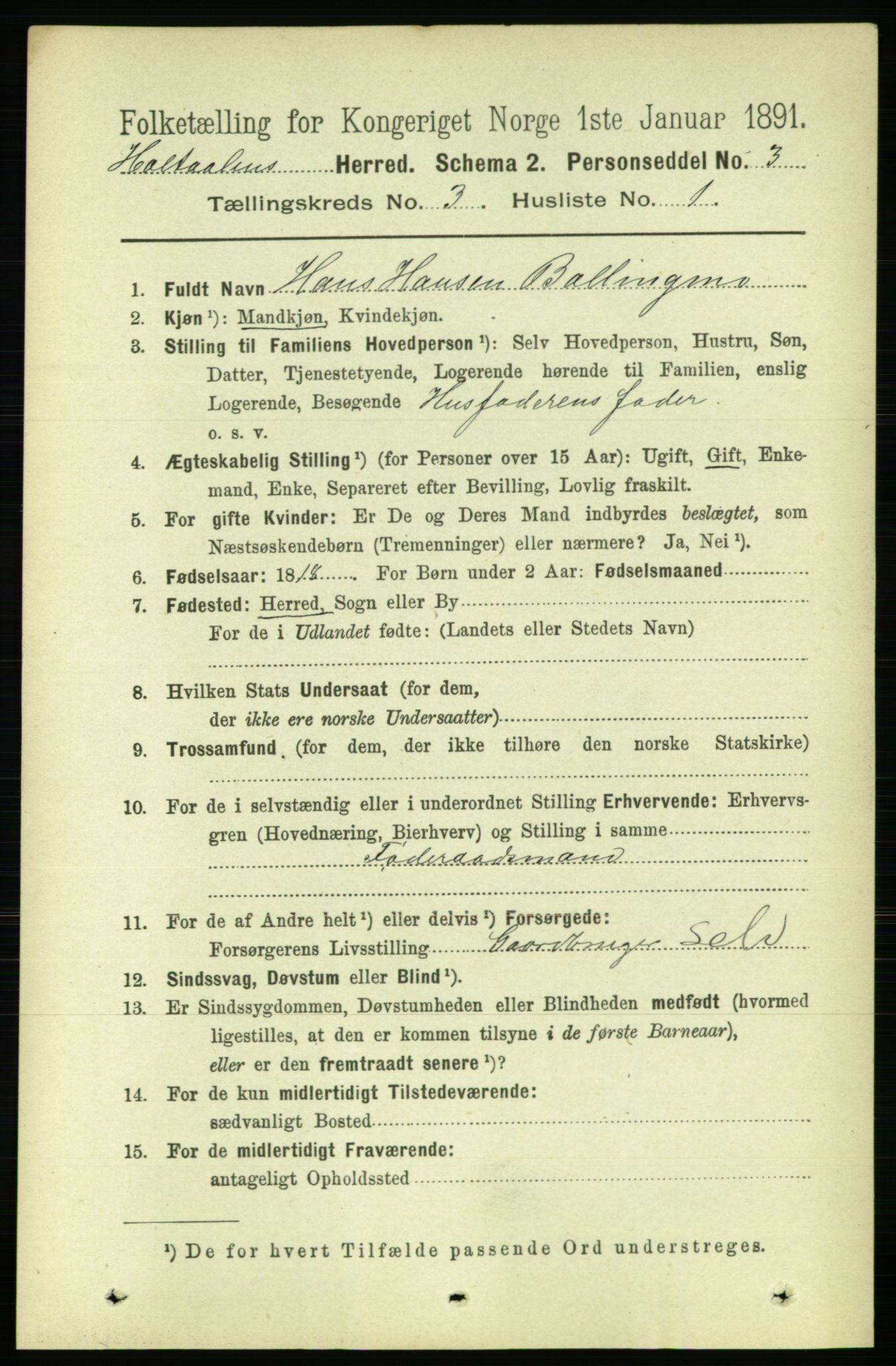 RA, 1891 census for 1645 Haltdalen, 1891, p. 840