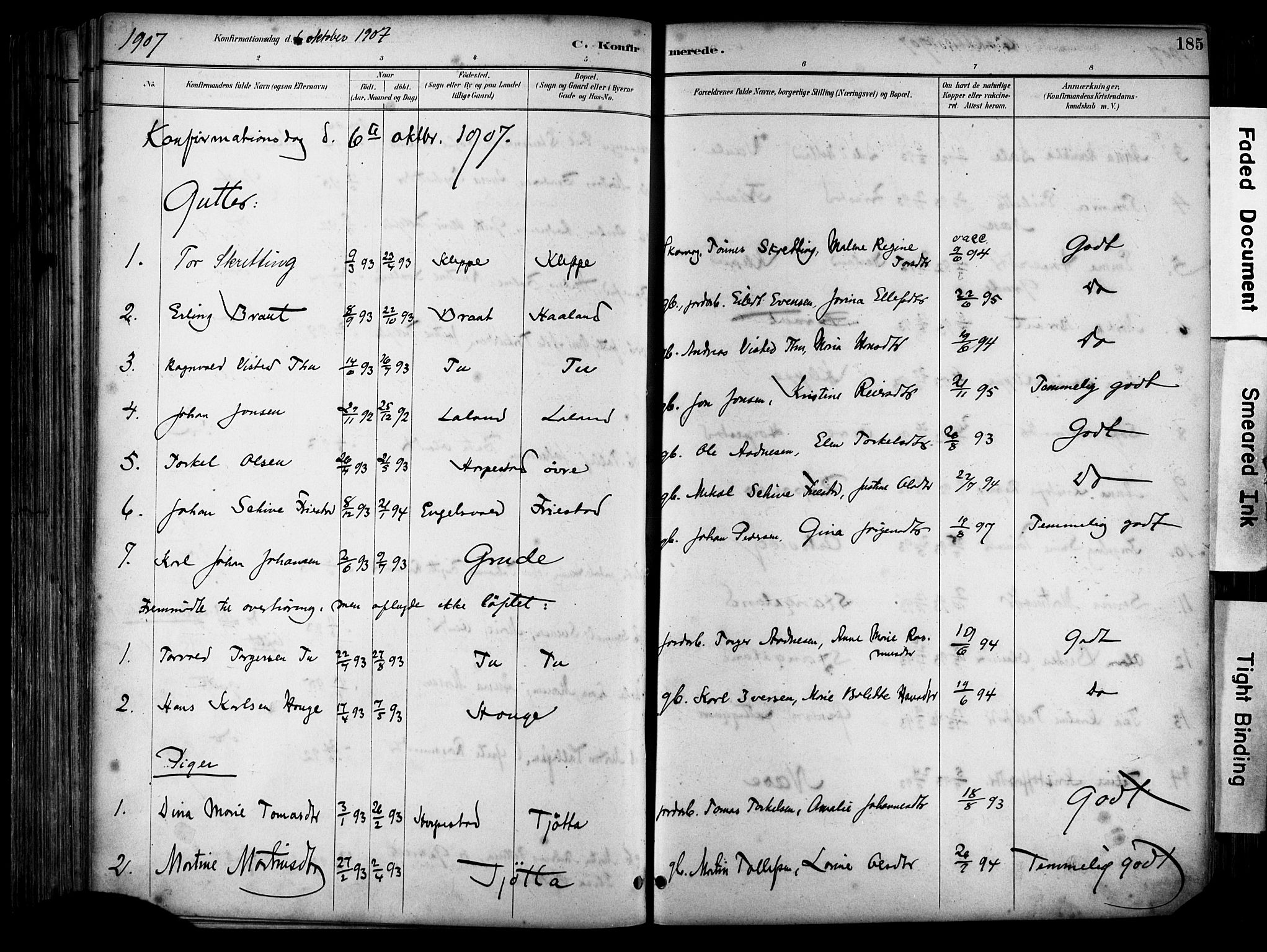 Klepp sokneprestkontor, AV/SAST-A-101803/001/3/30BA/L0009: Parish register (official) no. A 7, 1886-1915, p. 185