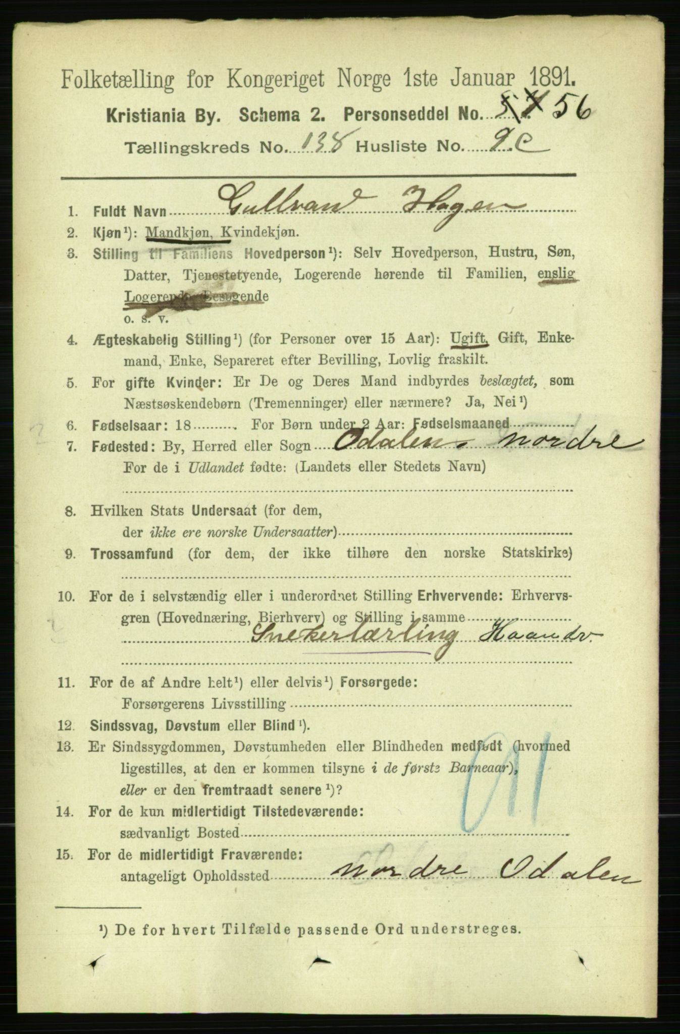 RA, 1891 census for 0301 Kristiania, 1891, p. 76926