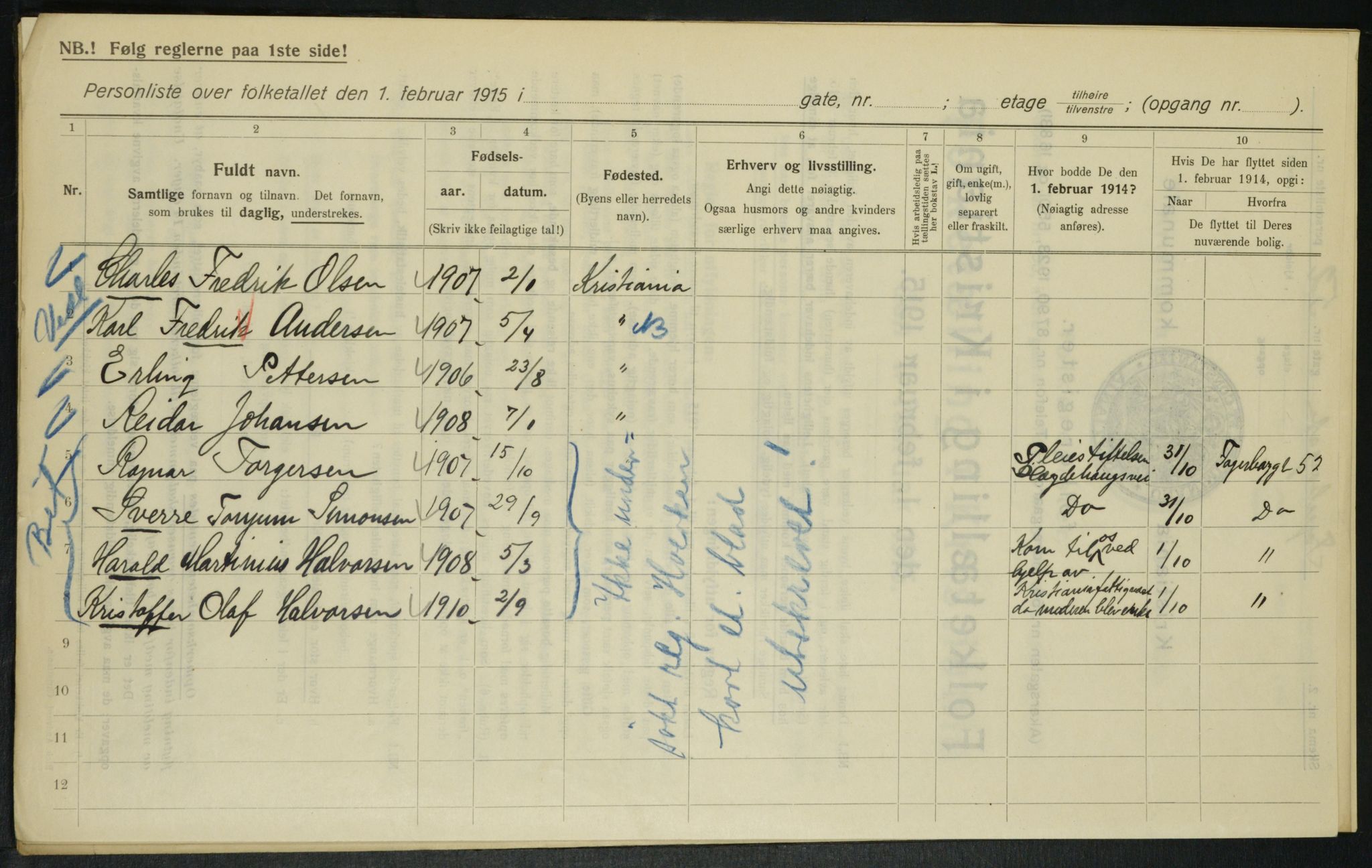 OBA, Municipal Census 1915 for Kristiania, 1915, p. 22628