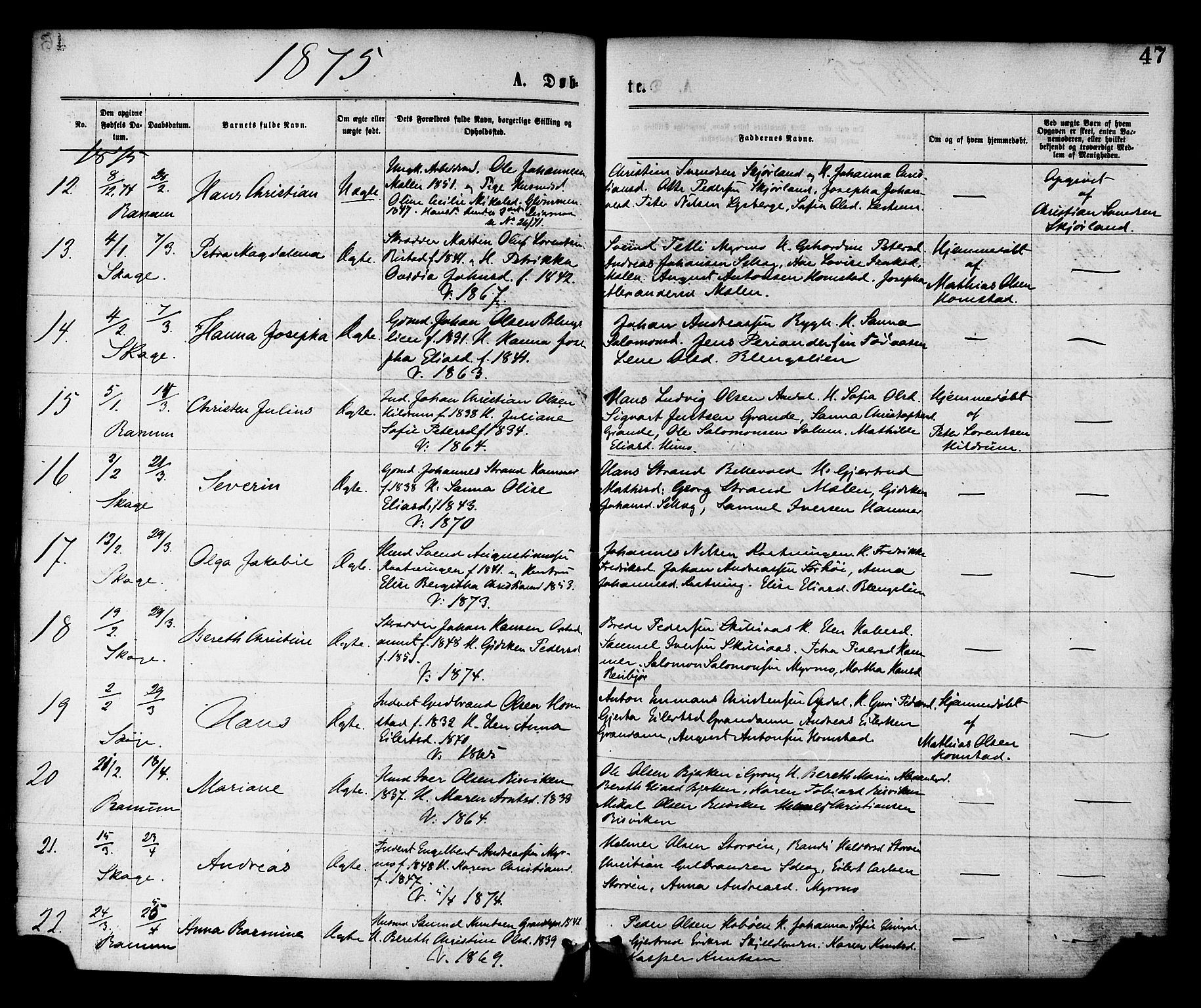 Ministerialprotokoller, klokkerbøker og fødselsregistre - Nord-Trøndelag, SAT/A-1458/764/L0554: Parish register (official) no. 764A09, 1867-1880, p. 47