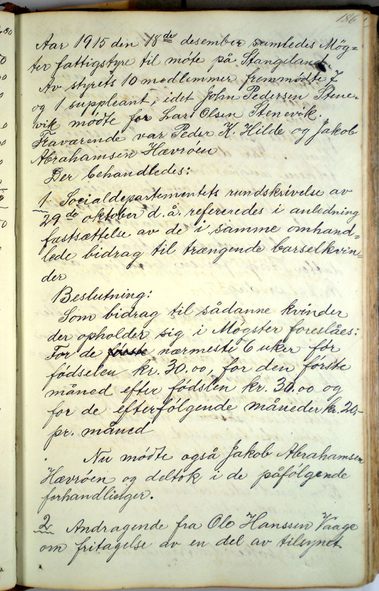 Austevoll kommune. Fattigstyret, IKAH/1244-311/A/Aa/L0001: Møtebok for Møgster fattigkommisjon og fattigstyre, 1846-1920, p. 186a