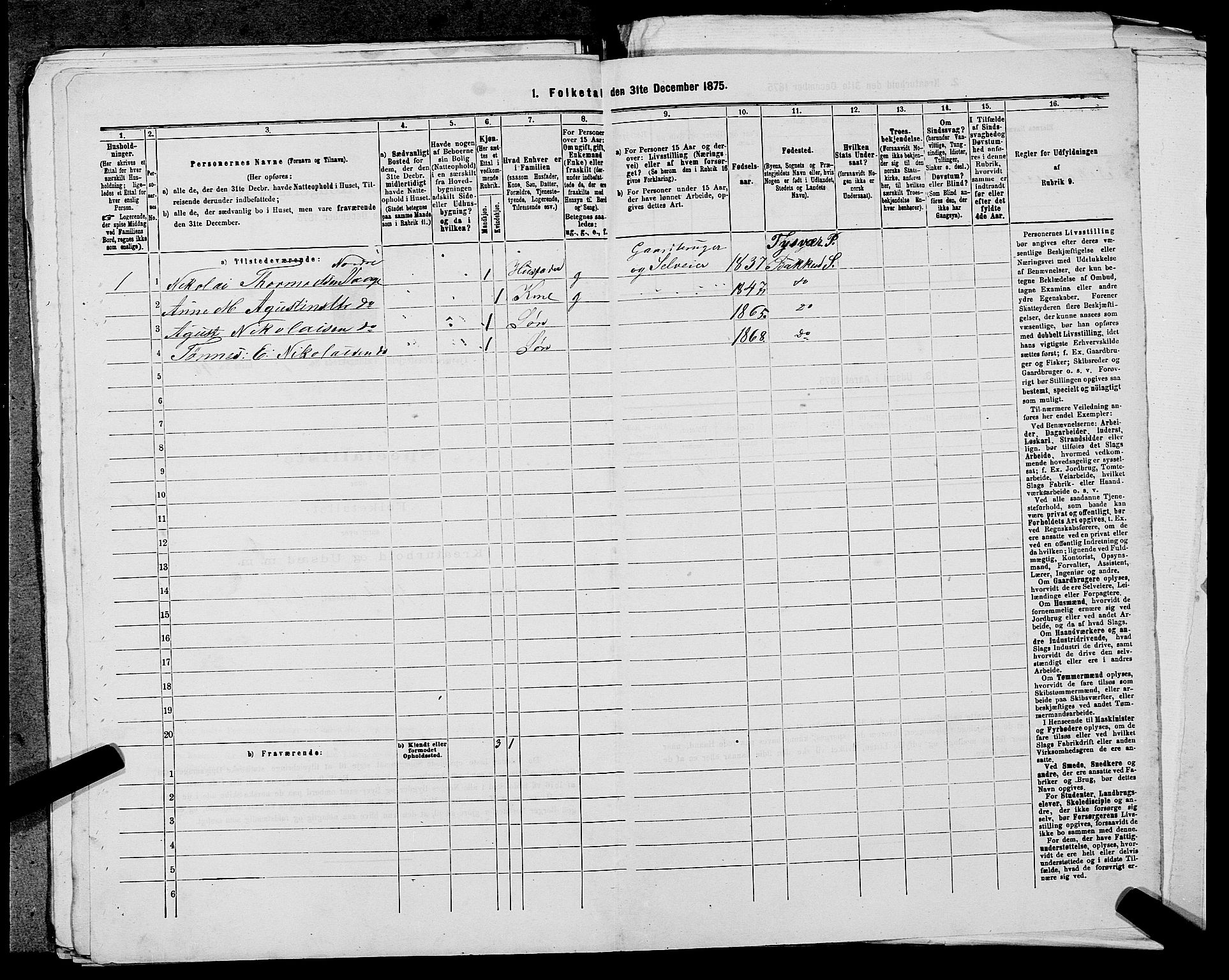 SAST, 1875 census for 1146P Tysvær, 1875, p. 958