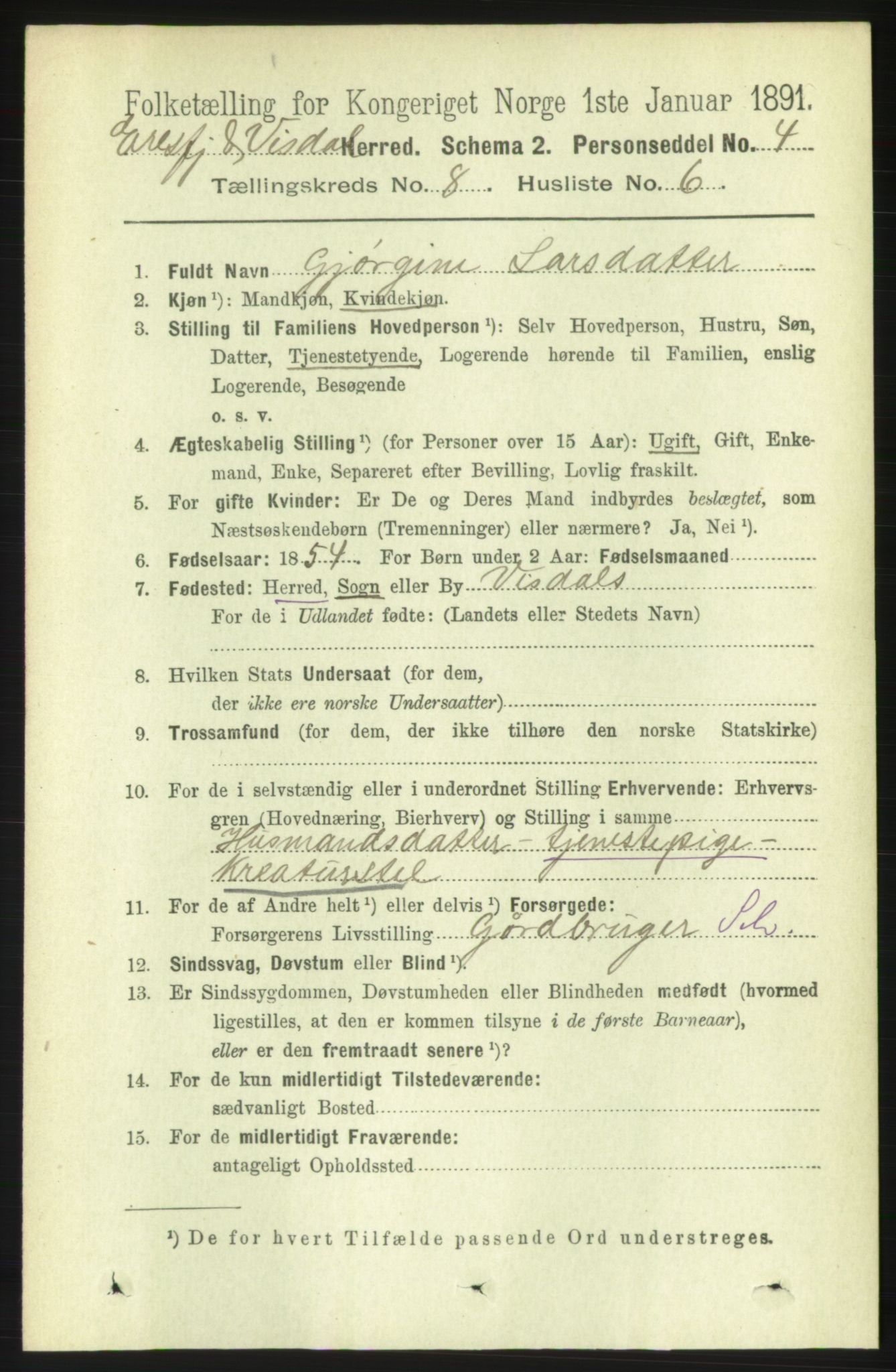 RA, 1891 census for 1542 Eresfjord og Vistdal, 1891, p. 2367