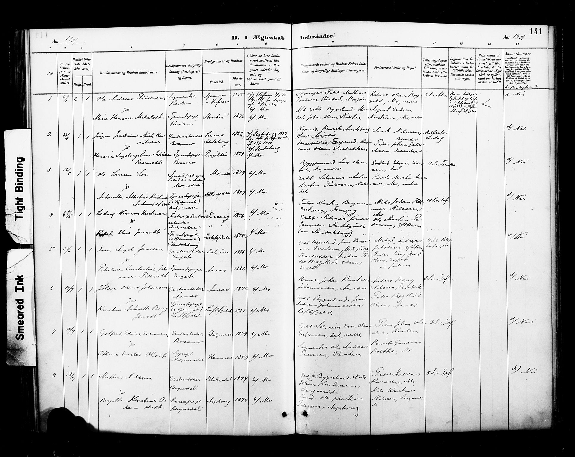 Ministerialprotokoller, klokkerbøker og fødselsregistre - Nordland, AV/SAT-A-1459/827/L0401: Parish register (official) no. 827A13, 1887-1905, p. 141