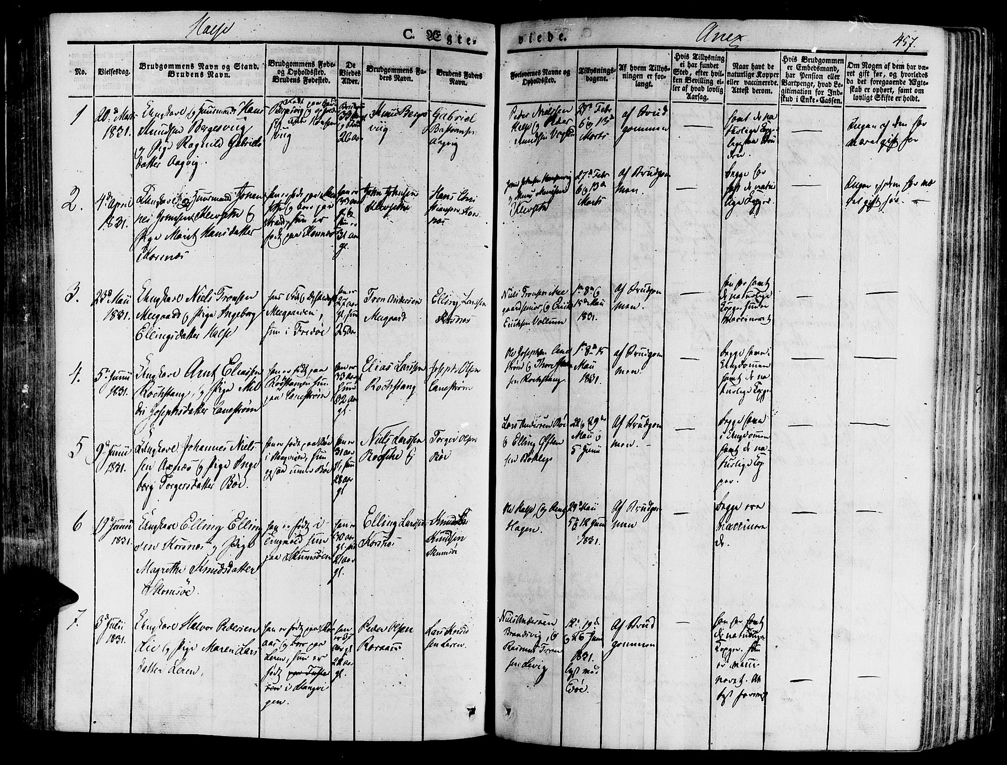 Ministerialprotokoller, klokkerbøker og fødselsregistre - Møre og Romsdal, SAT/A-1454/592/L1025: Parish register (official) no. 592A03 /2, 1831-1849, p. 457
