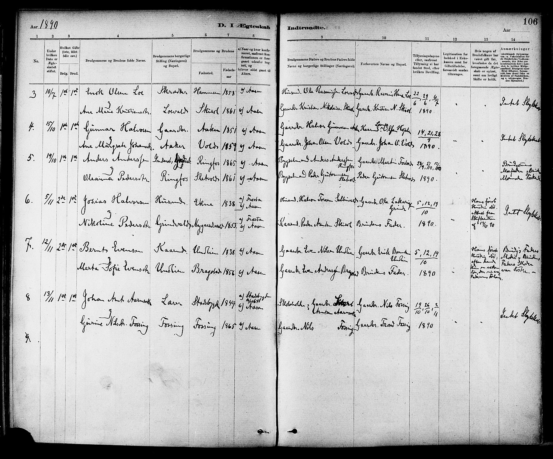 Ministerialprotokoller, klokkerbøker og fødselsregistre - Nord-Trøndelag, AV/SAT-A-1458/714/L0130: Parish register (official) no. 714A01, 1878-1895, p. 106