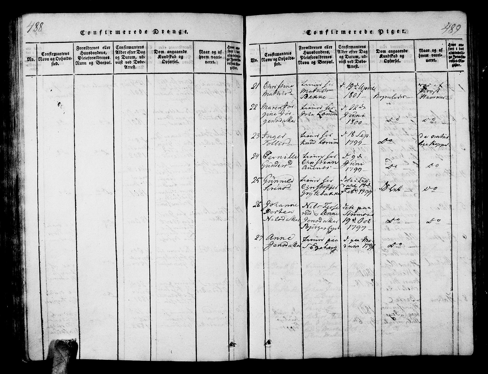 Sande Kirkebøker, AV/SAKO-A-53/G/Ga/L0001: Parish register (copy) no. 1, 1814-1847, p. 488-489