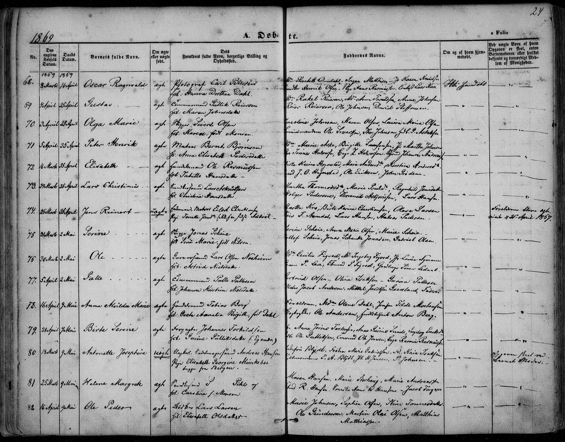 Domkirken sokneprestkontor, AV/SAST-A-101812/001/30/30BA/L0022: Parish register (official) no. A 21, 1868-1877, p. 24