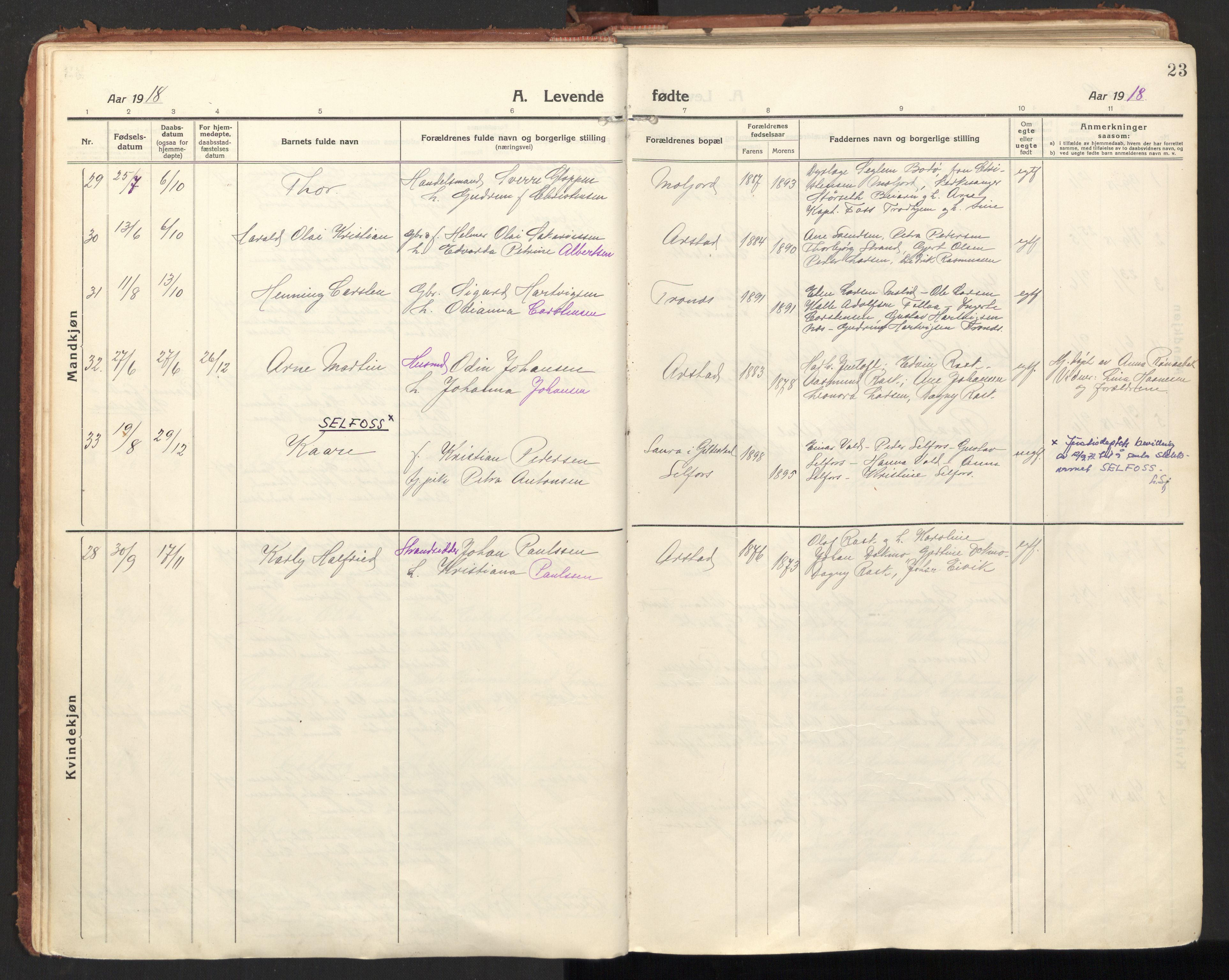 Ministerialprotokoller, klokkerbøker og fødselsregistre - Nordland, AV/SAT-A-1459/846/L0650: Parish register (official) no. 846A08, 1916-1935, p. 23