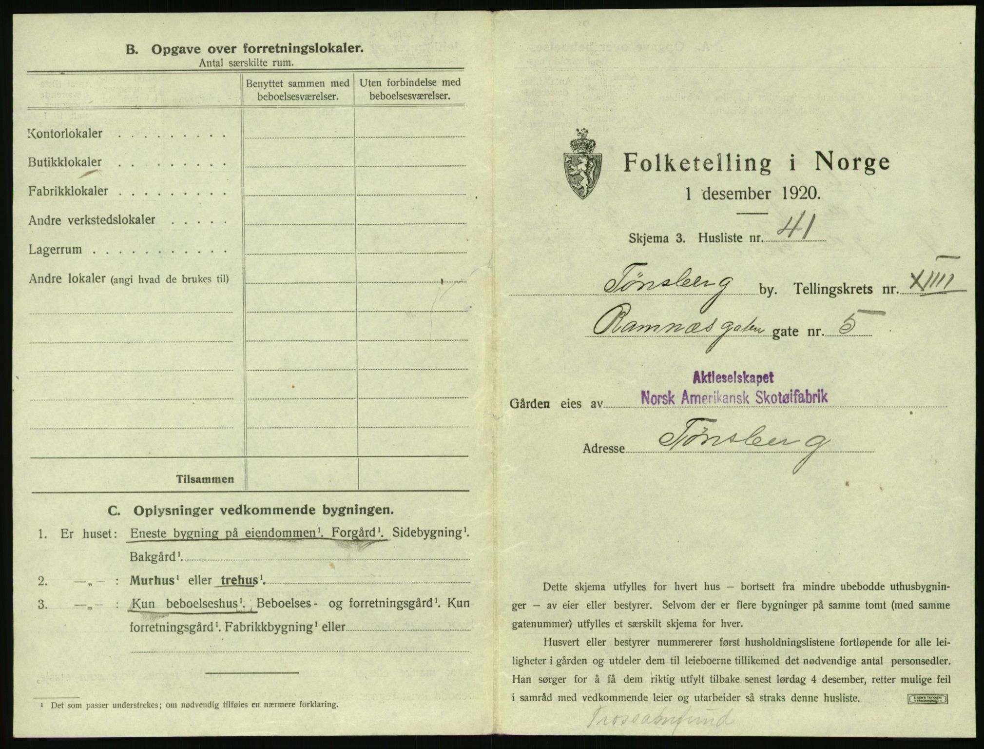 SAKO, 1920 census for Tønsberg, 1920, p. 1551