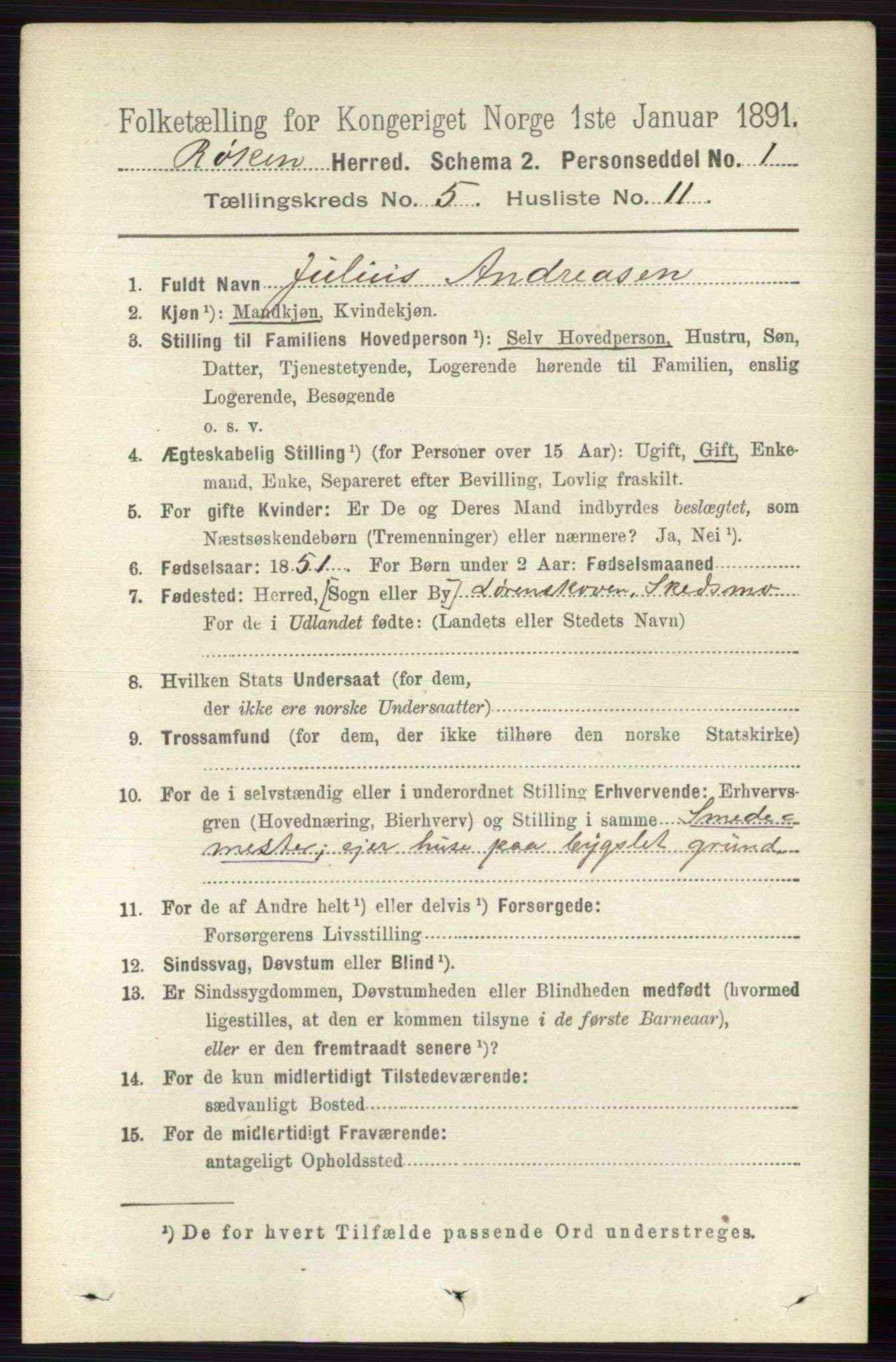 RA, 1891 census for 0627 Røyken, 1891, p. 2940