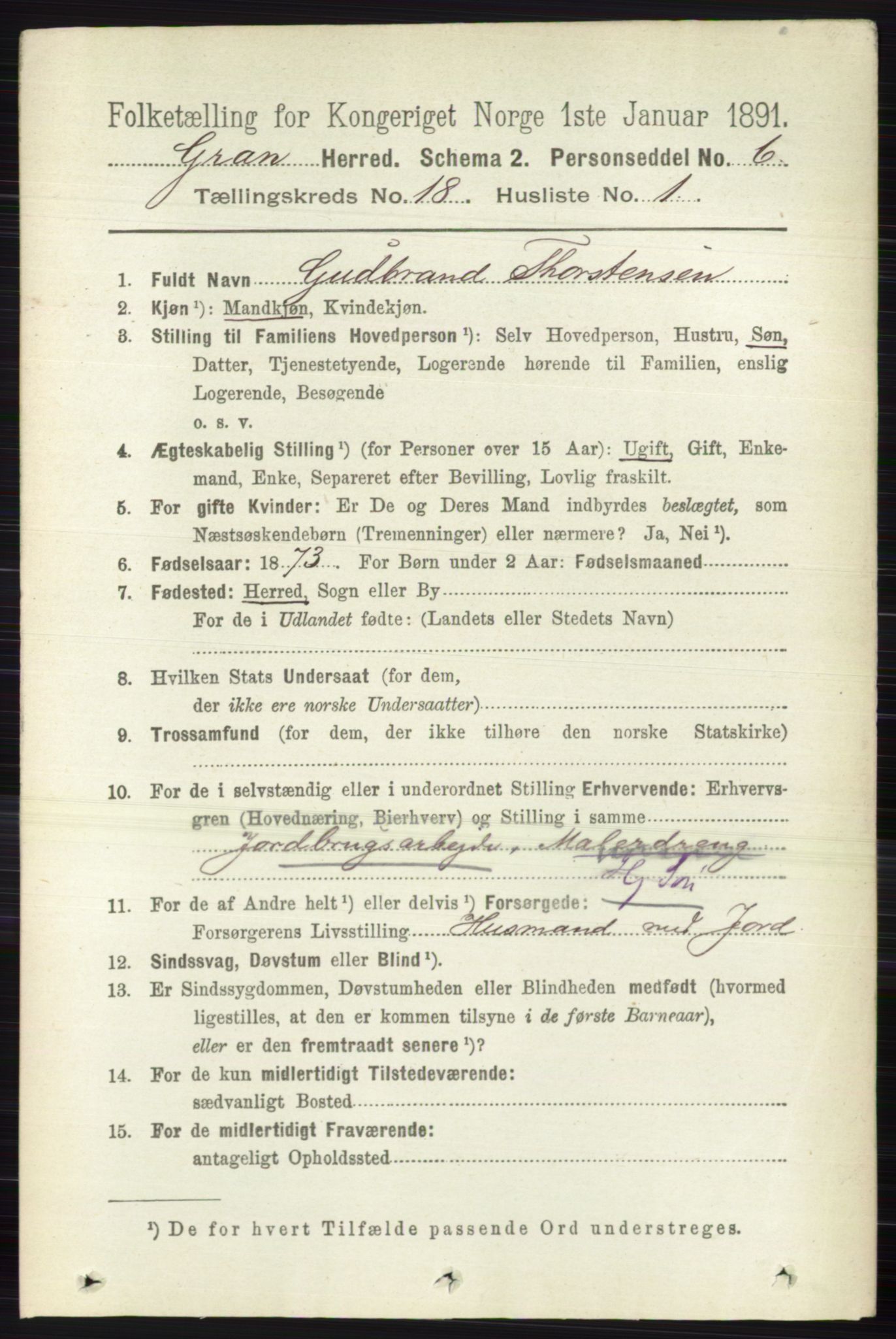 RA, 1891 census for 0534 Gran, 1891, p. 9541