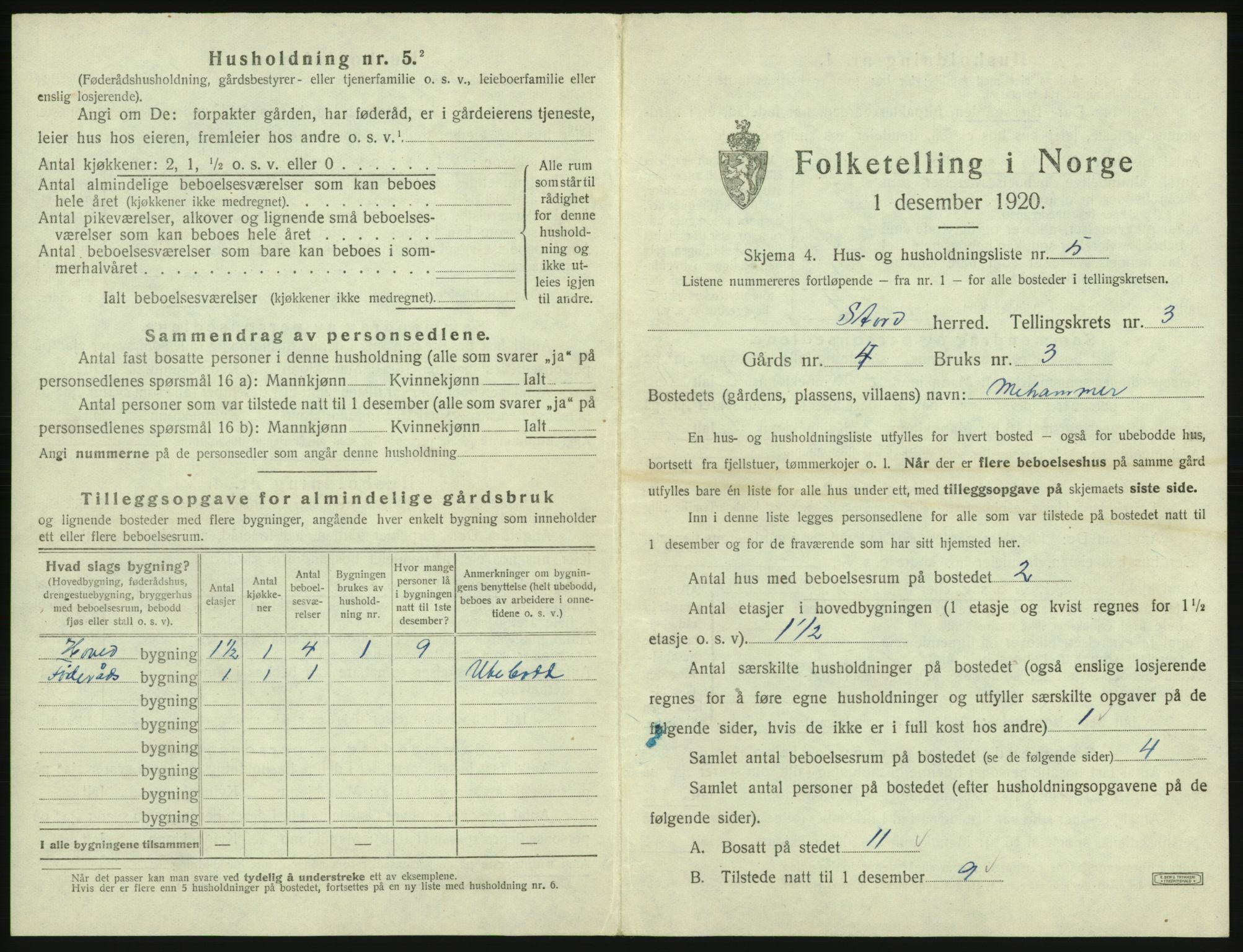 SAB, 1920 census for Stord, 1920, p. 135