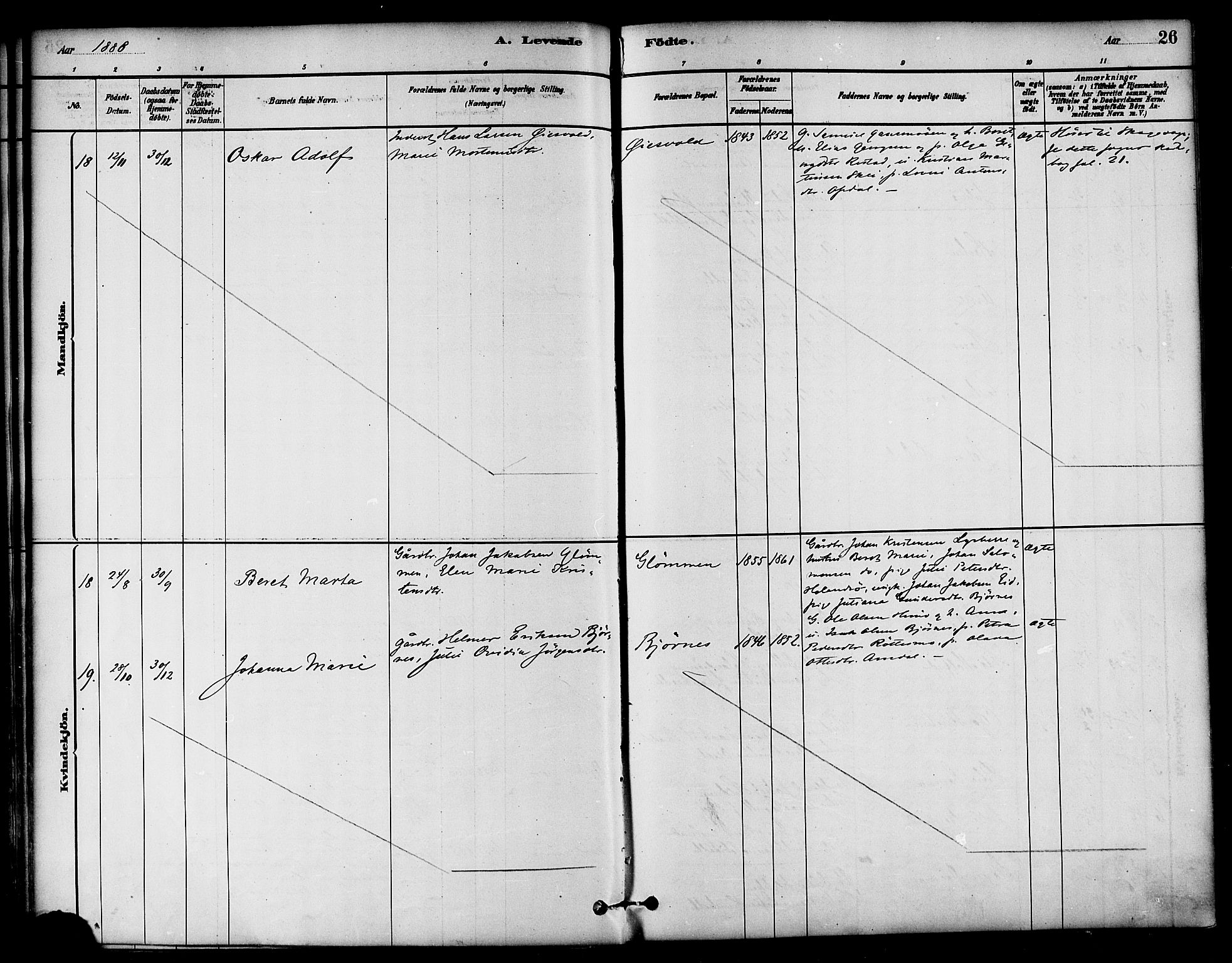 Ministerialprotokoller, klokkerbøker og fødselsregistre - Nord-Trøndelag, AV/SAT-A-1458/764/L0555: Parish register (official) no. 764A10, 1881-1896, p. 26