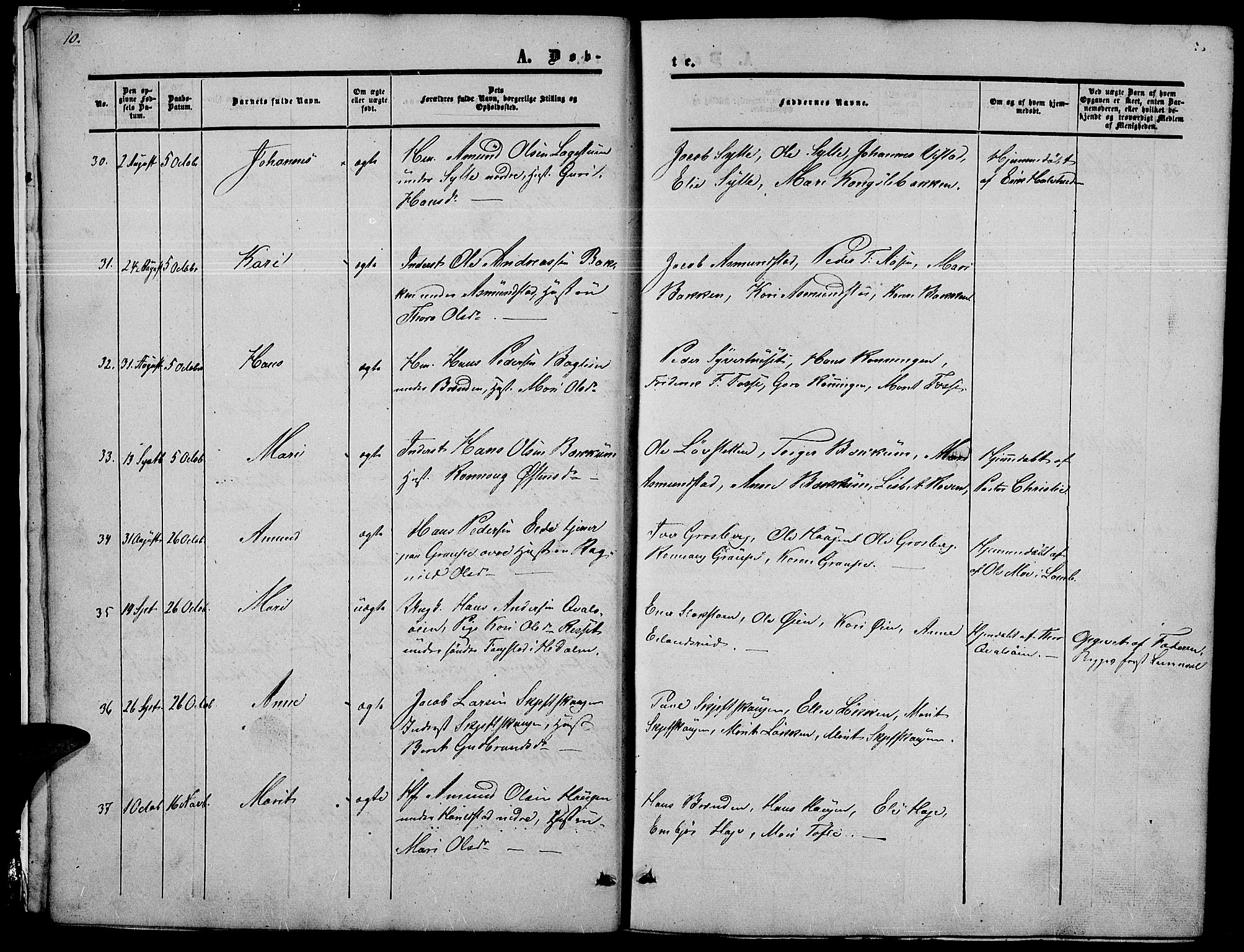 Nord-Fron prestekontor, SAH/PREST-080/H/Ha/Hab/L0002: Parish register (copy) no. 2, 1851-1883, p. 10