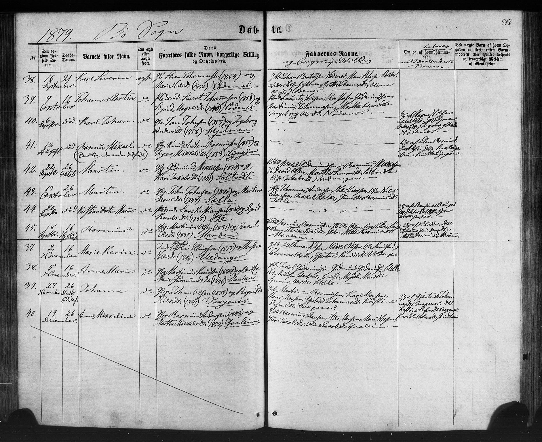 Manger sokneprestembete, AV/SAB-A-76801/H/Haa: Parish register (official) no. A 8, 1871-1880, p. 97