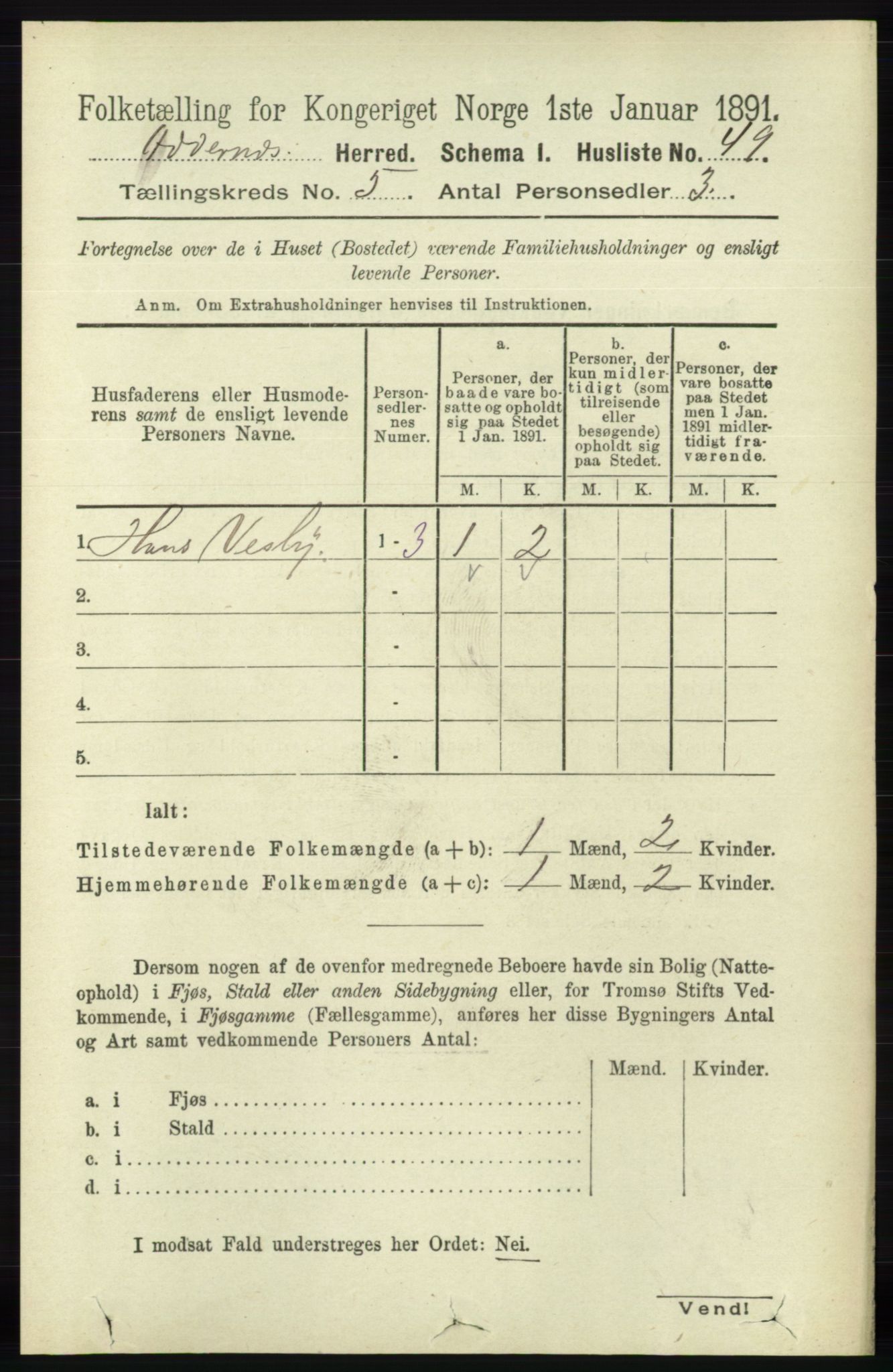 RA, 1891 census for 1012 Oddernes, 1891, p. 1759