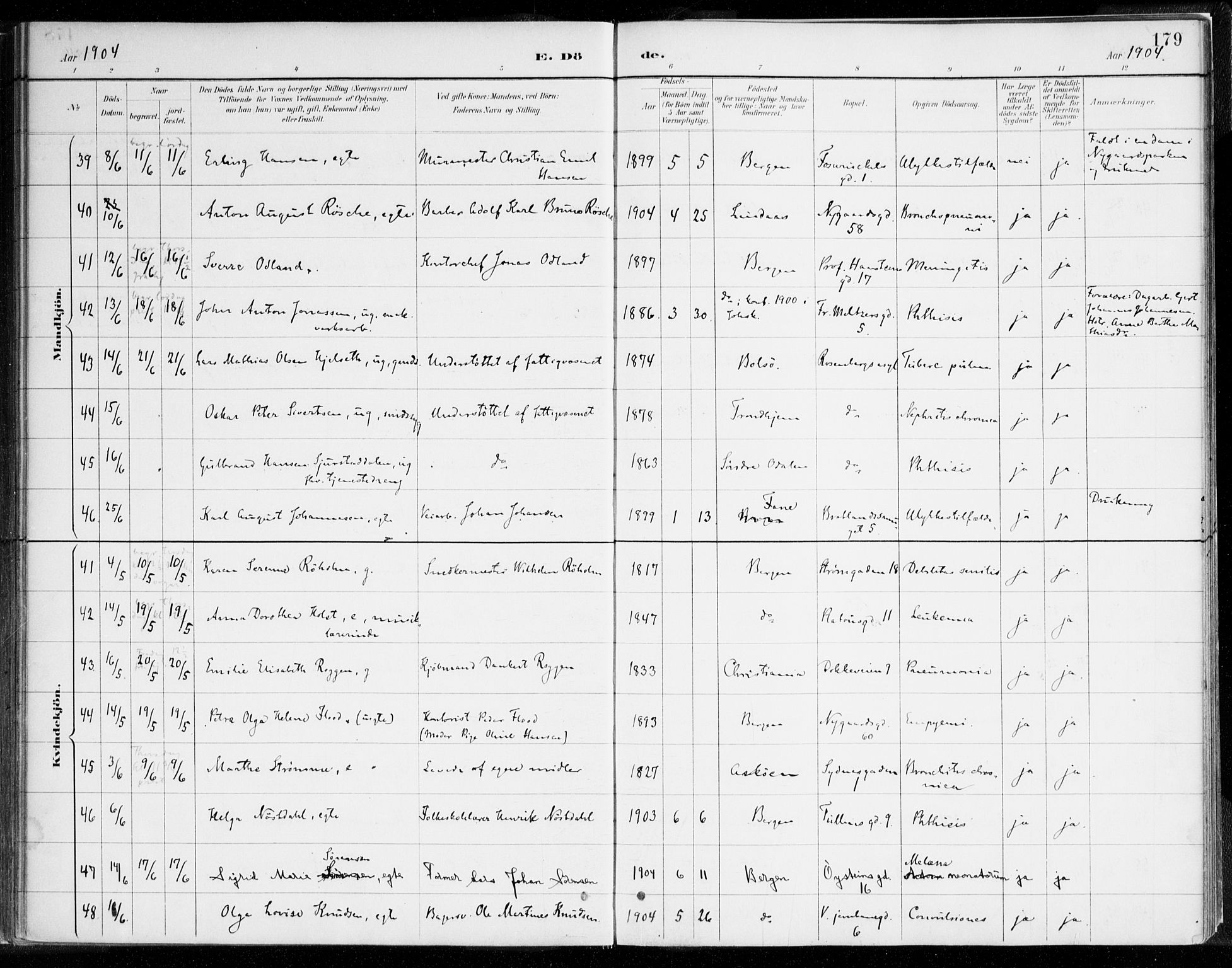Johanneskirken sokneprestembete, SAB/A-76001/H/Haa/L0019: Parish register (official) no. E 1, 1885-1915, p. 179