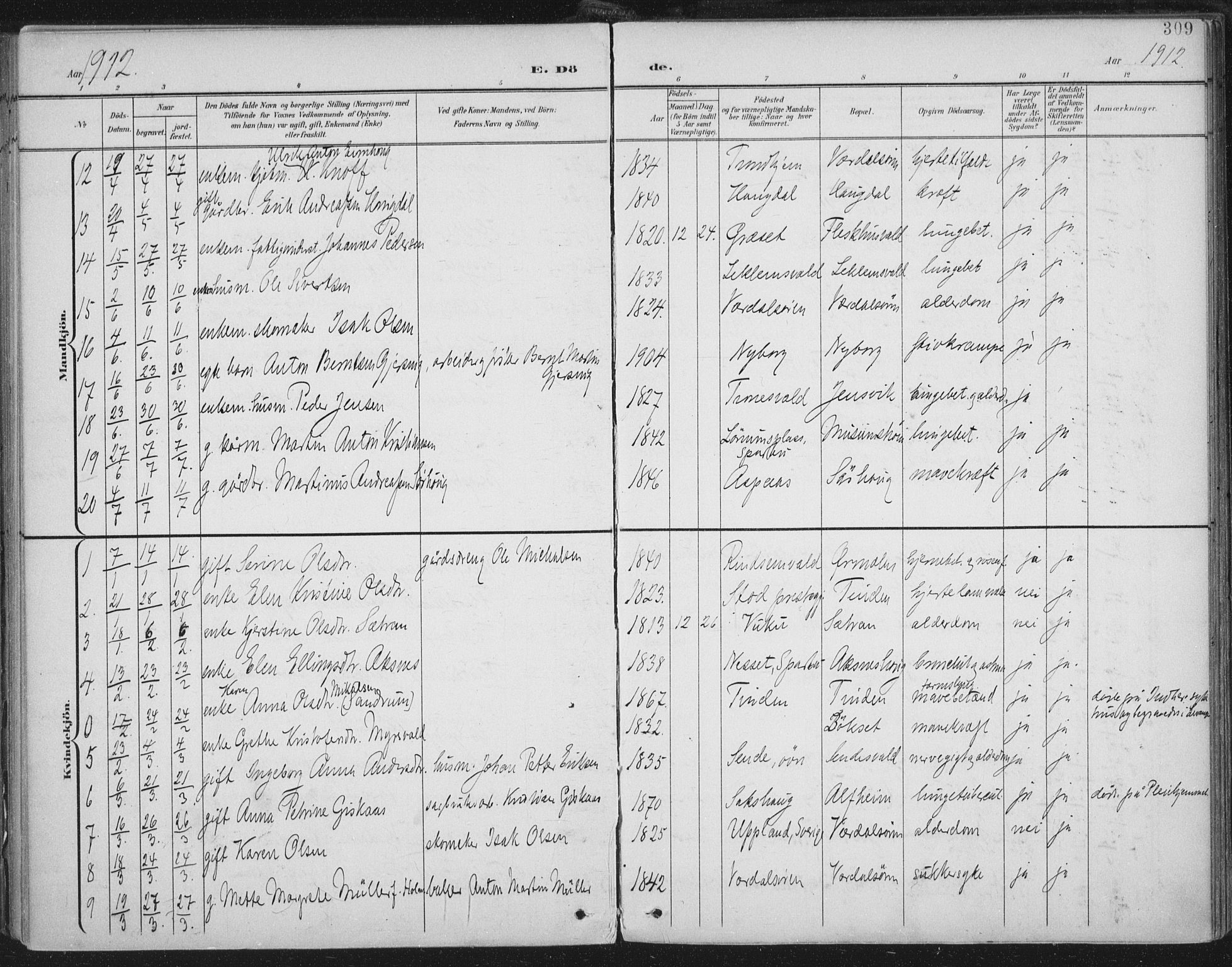Ministerialprotokoller, klokkerbøker og fødselsregistre - Nord-Trøndelag, SAT/A-1458/723/L0246: Parish register (official) no. 723A15, 1900-1917, p. 309