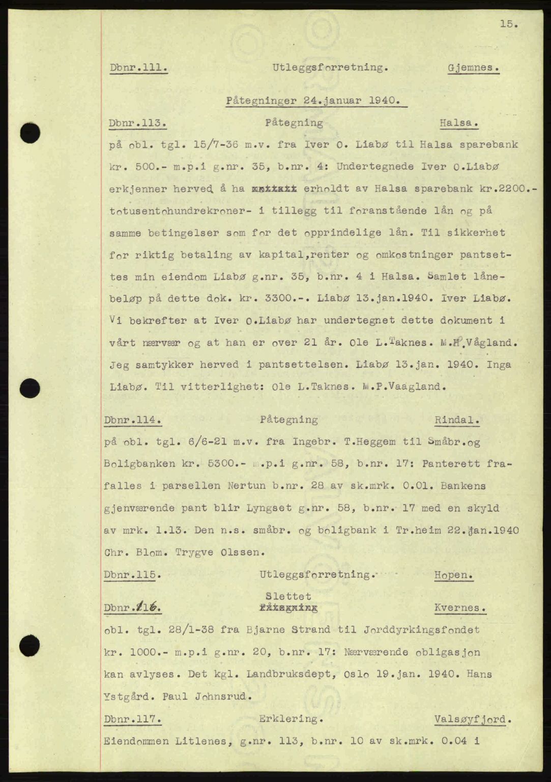 Nordmøre sorenskriveri, AV/SAT-A-4132/1/2/2Ca: Mortgage book no. C81, 1940-1945, Diary no: : 111/1940