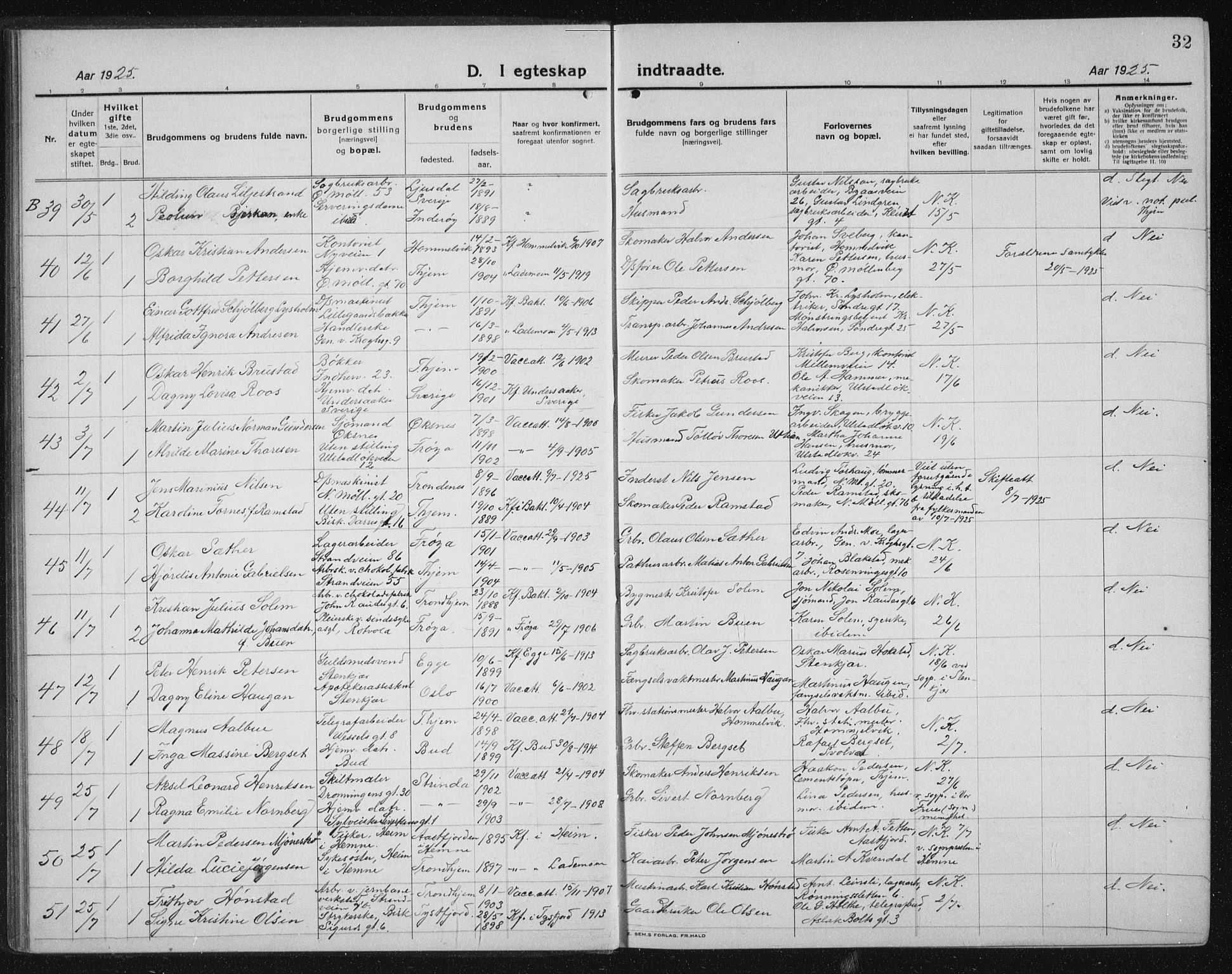 Ministerialprotokoller, klokkerbøker og fødselsregistre - Sør-Trøndelag, AV/SAT-A-1456/605/L0260: Parish register (copy) no. 605C07, 1922-1942, p. 32