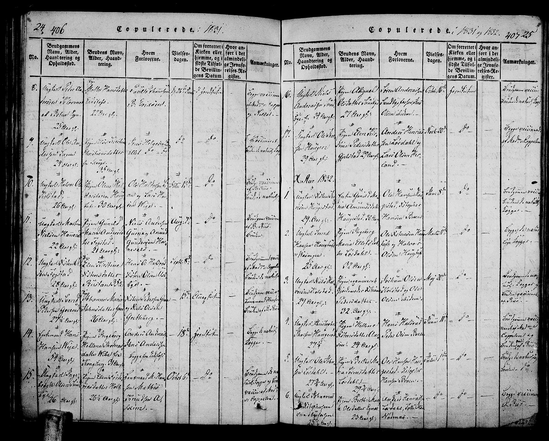 Hof kirkebøker, SAKO/A-64/F/Fa/L0004: Parish register (official) no. I 4, 1814-1843, p. 406-407