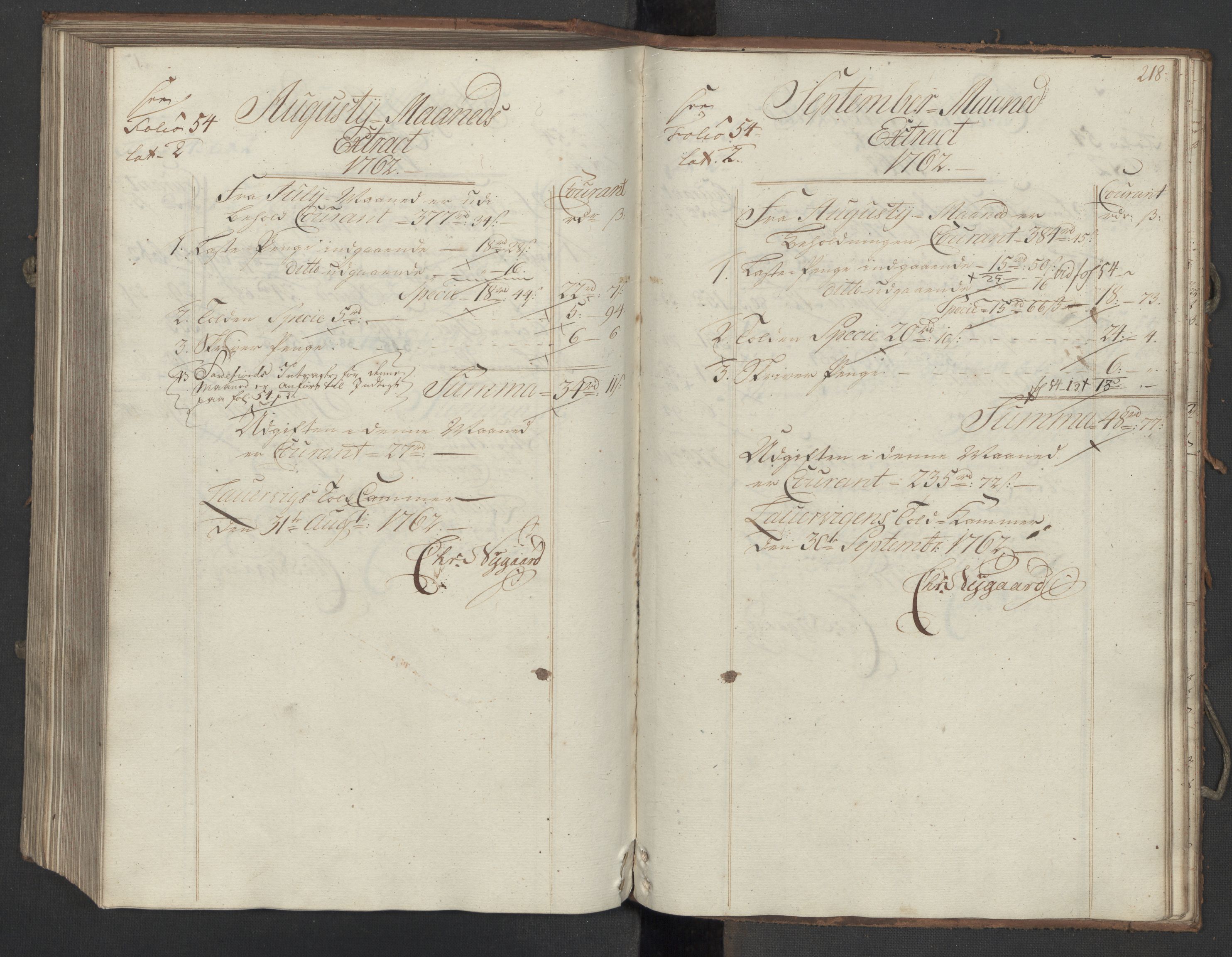 Generaltollkammeret, tollregnskaper, AV/RA-EA-5490/R11/L0038/0001: Tollregnskaper Larvik og Sandefjord / Inngående hovedtollbok, 1762, p. 217b-218a