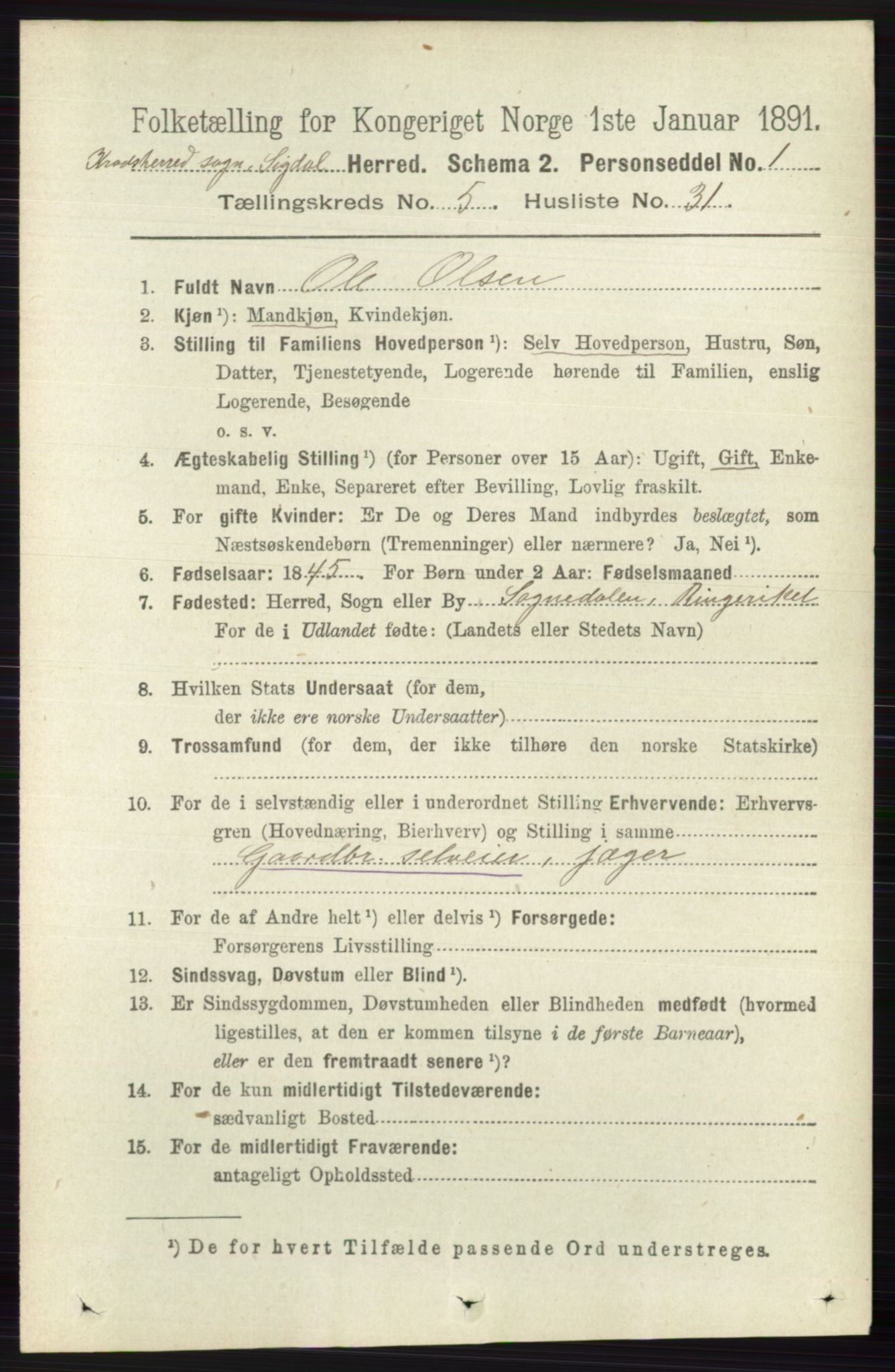RA, 1891 census for 0621 Sigdal, 1891, p. 6477