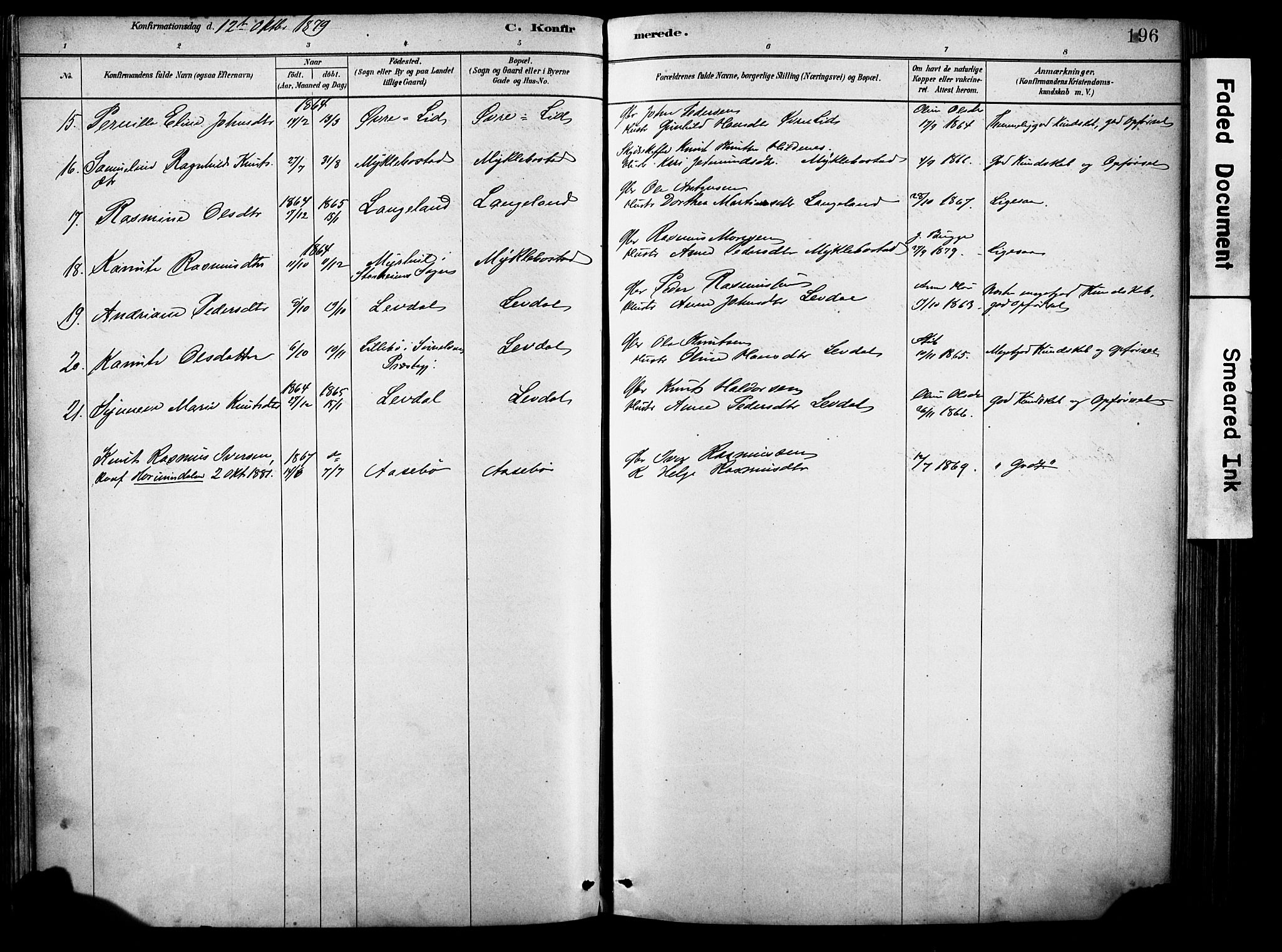 Eid sokneprestembete, AV/SAB-A-82301/H/Haa/Haab/L0001: Parish register (official) no. B 1, 1879-1906, p. 196