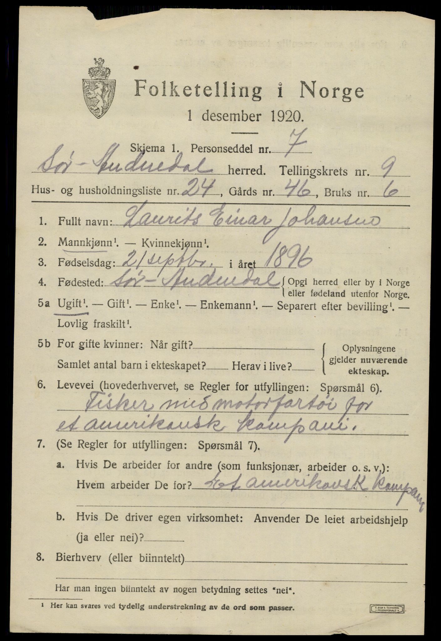 SAK, 1920 census for Sør-Audnedal, 1920, p. 3683