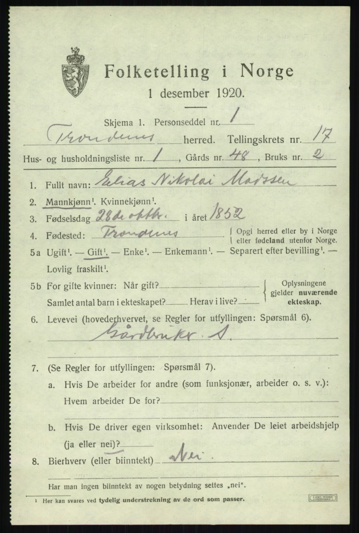 SATØ, 1920 census for Trondenes, 1920, p. 11829